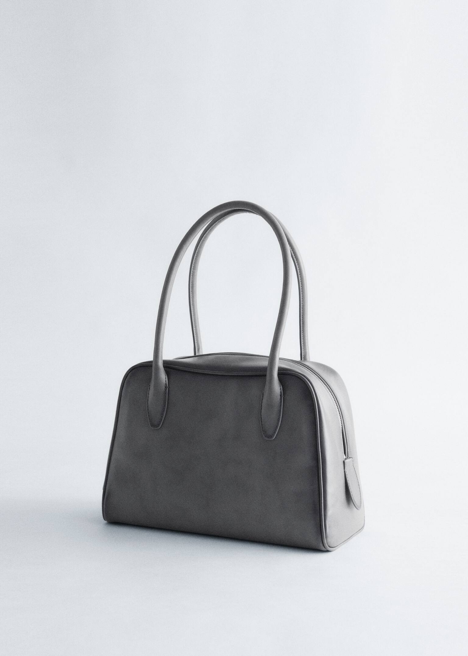 Skórzana torebka - Szary/Koniakowy - 5