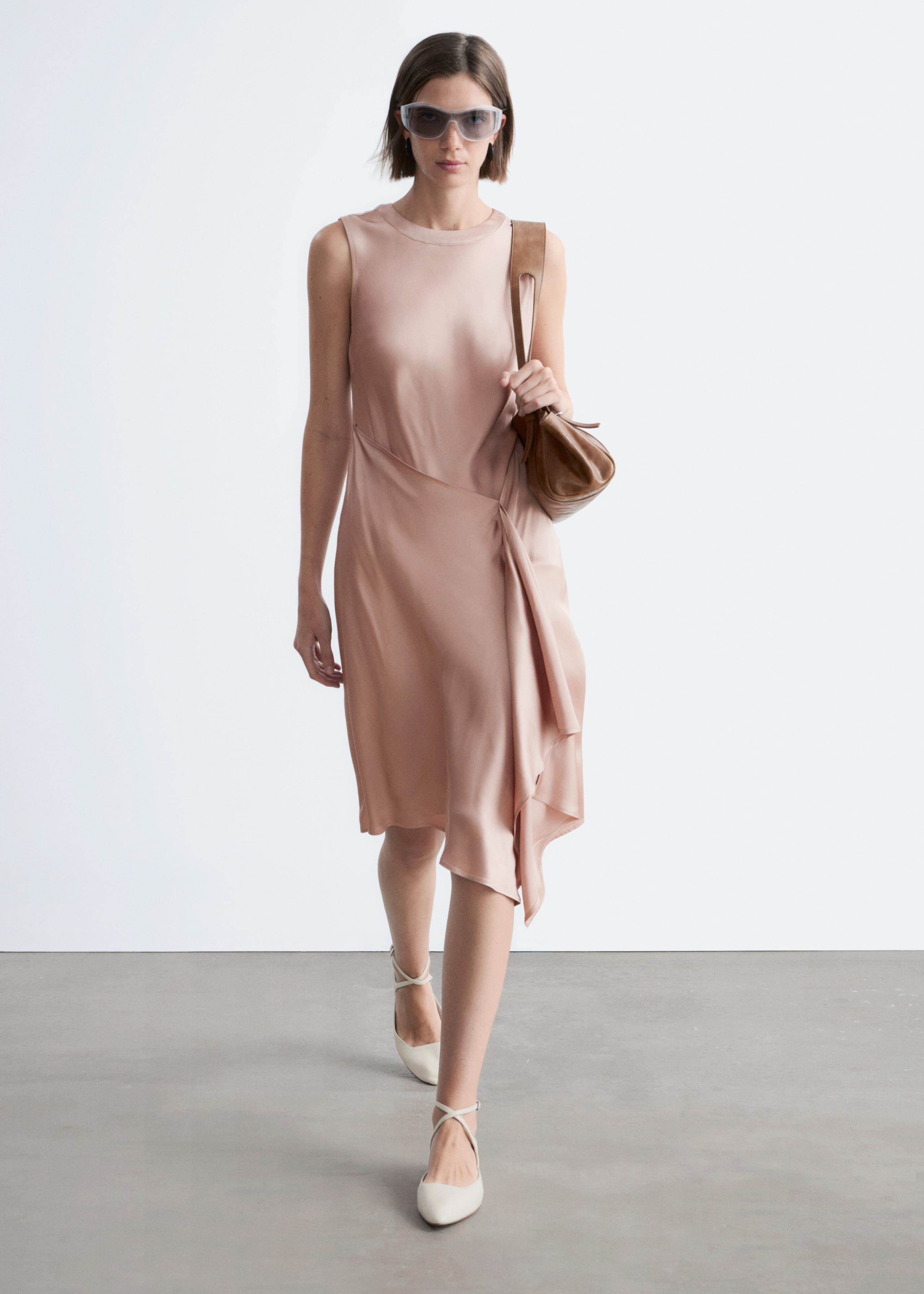 Image of Asymmetric Satin Midi Dress