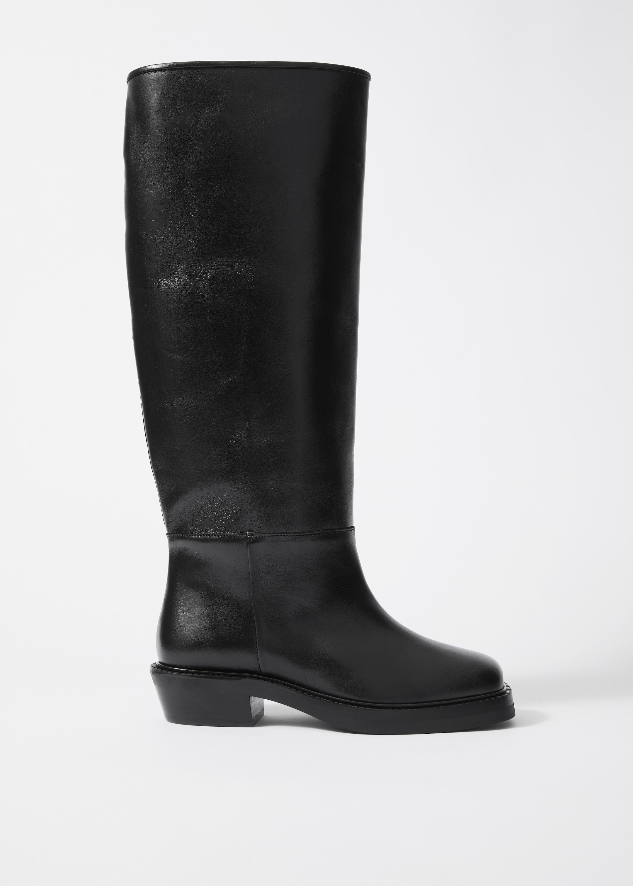 Grotere afbeelding bekijken: Leren knielaarzen met vierkante neus - Zwart - DAMES | H&M NL 1