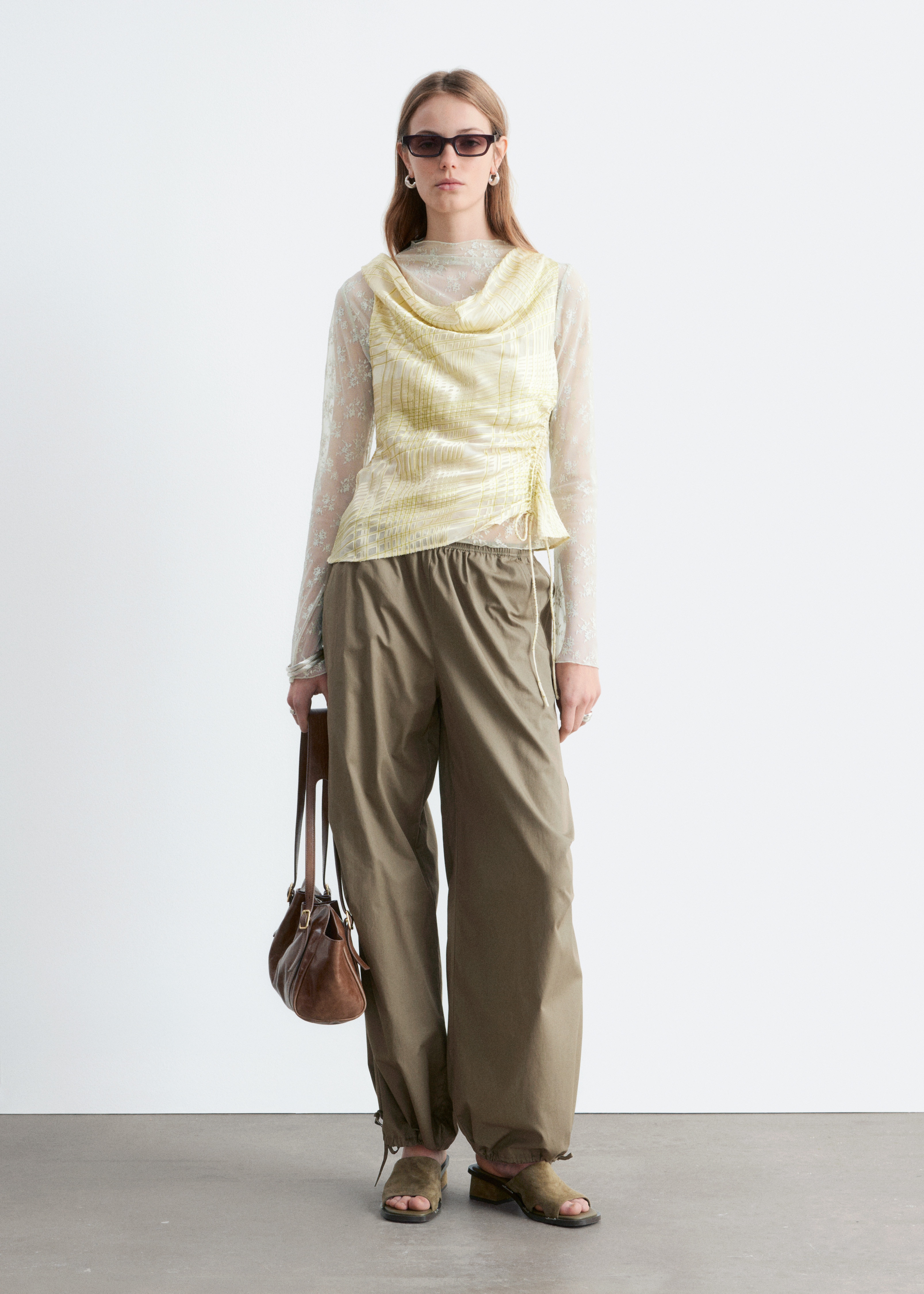 Fallschirmhose - Khaki/Weiß