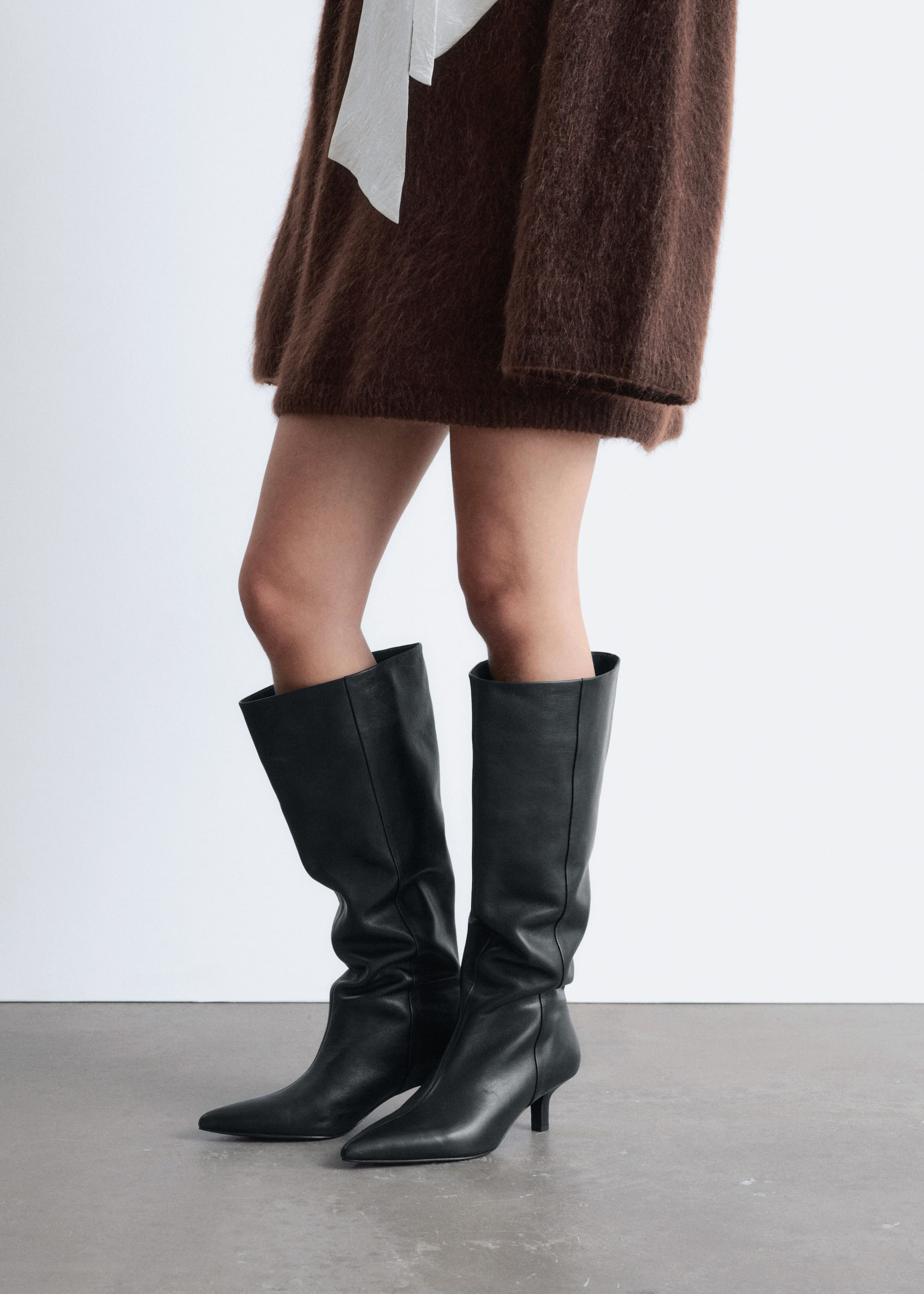 Image of Kitten Heel Leather Knee Boots