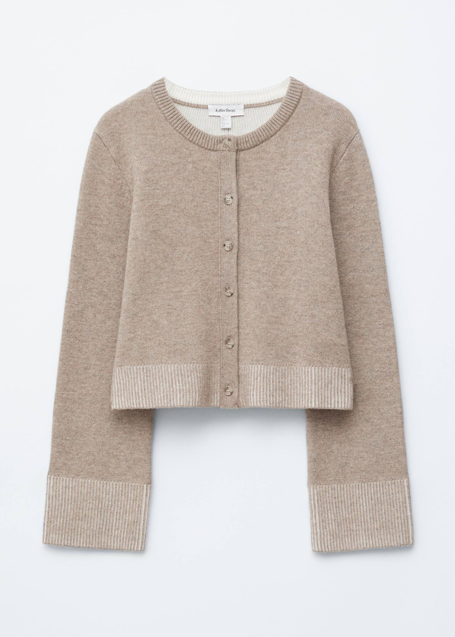 Verkürzte, kastenförmige Strickjacke - Graubraun/Dunkelgrau - 2