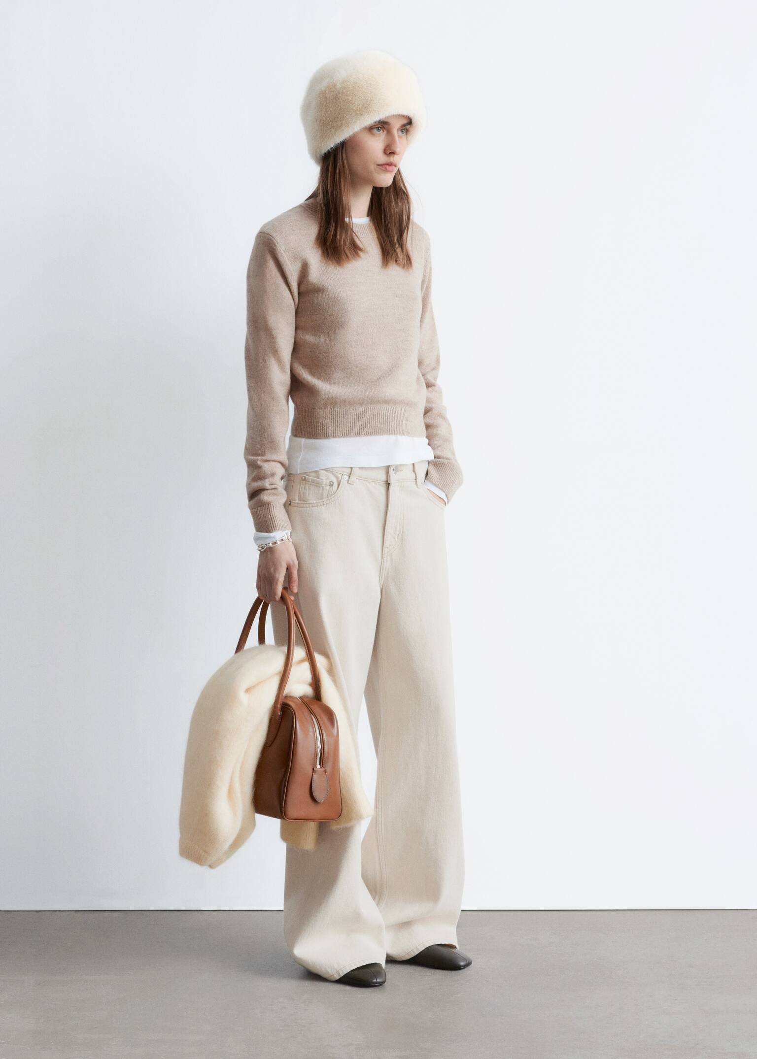 Плетен вълнен пуловер - Светъл сив меланж/Черен/Светлосин меланж/Червено - 4