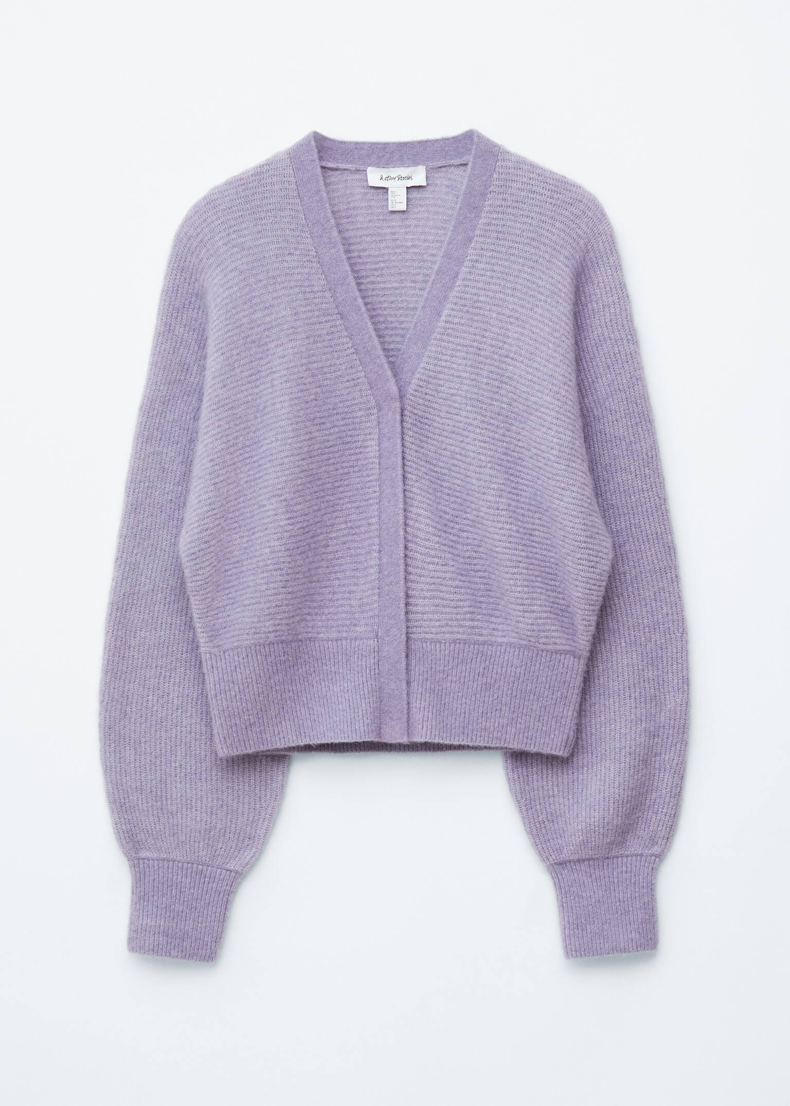 Kurze Strickjacke aus Alpakamischung - Helllila/Braun - 2