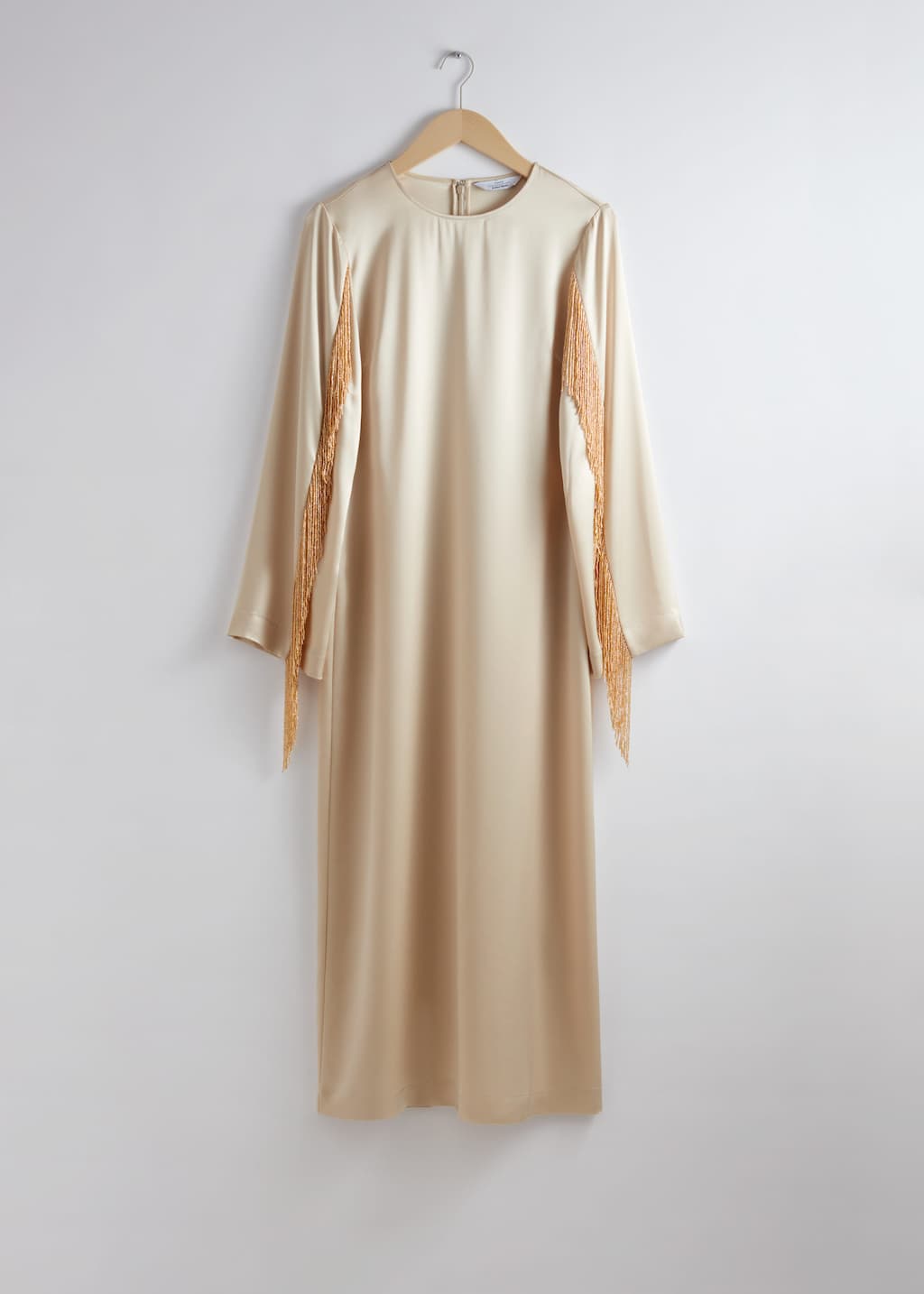 Fringed Satin Midi Dress - Cream - Still Life