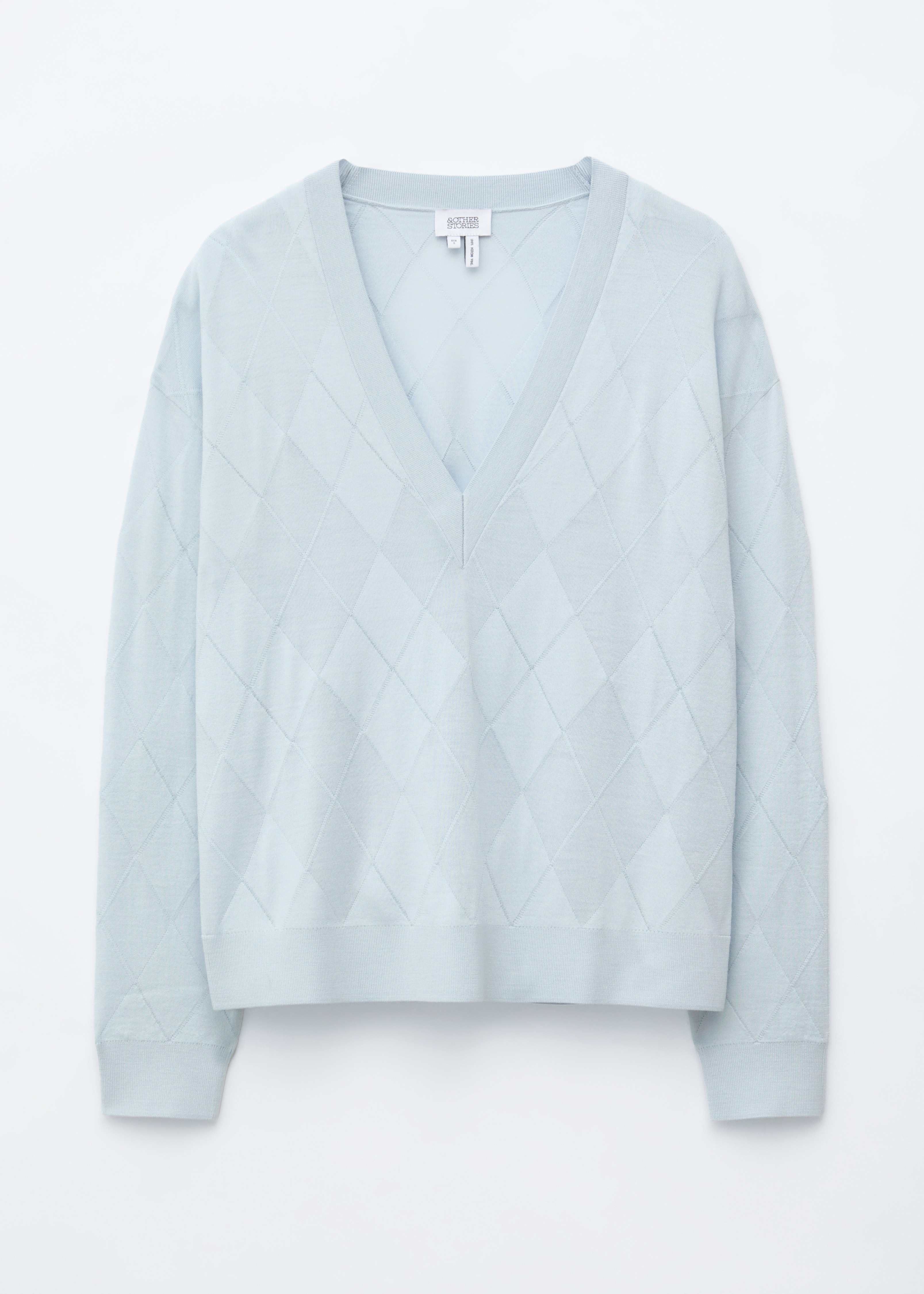 Deep V-Neck Wool Jumper - Light Blue