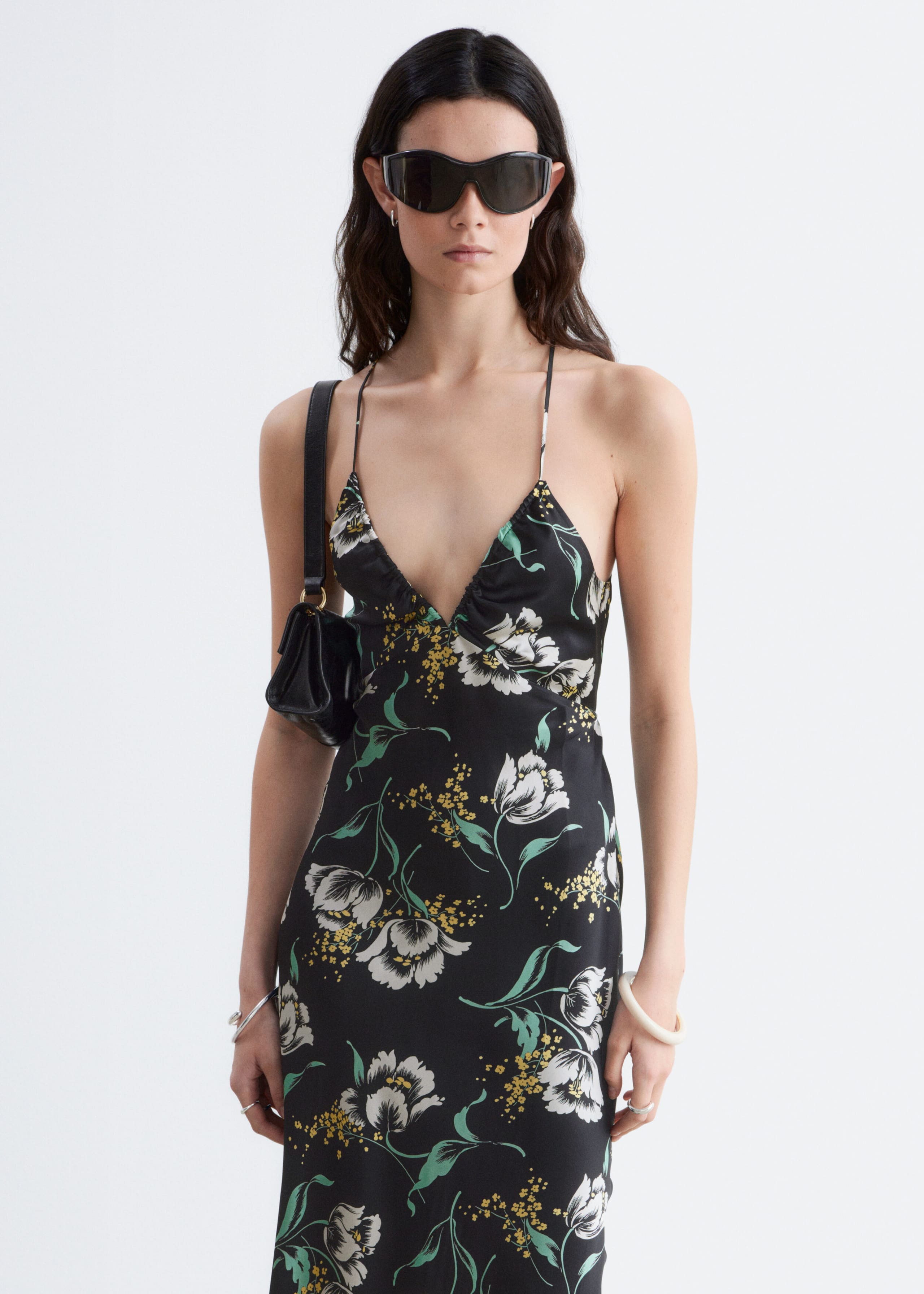 Satin Slip Midi Dress - Pink Floral - Lookbook