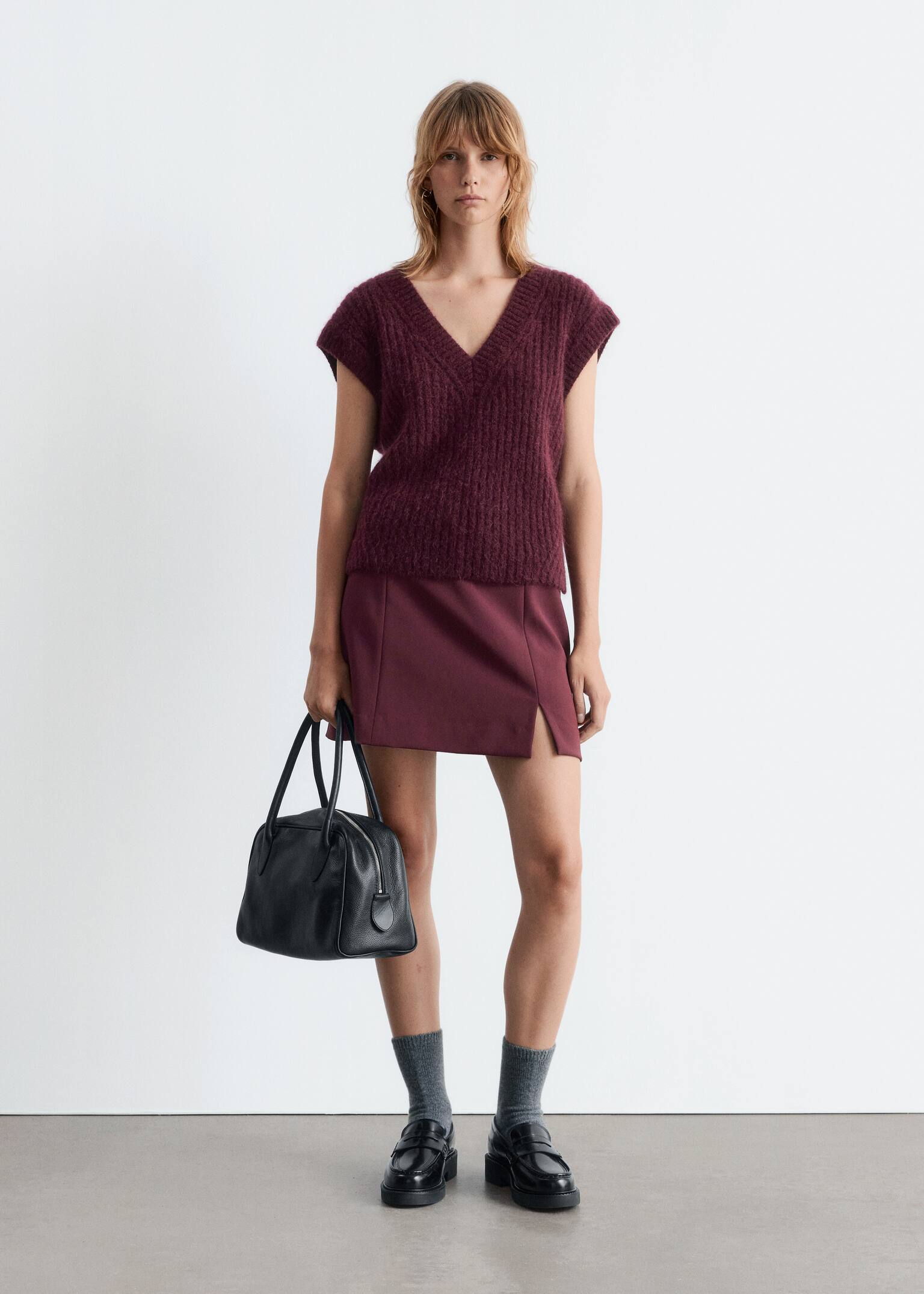 Minirok met hoge taille - Donkerrood/Zwart/Bruin