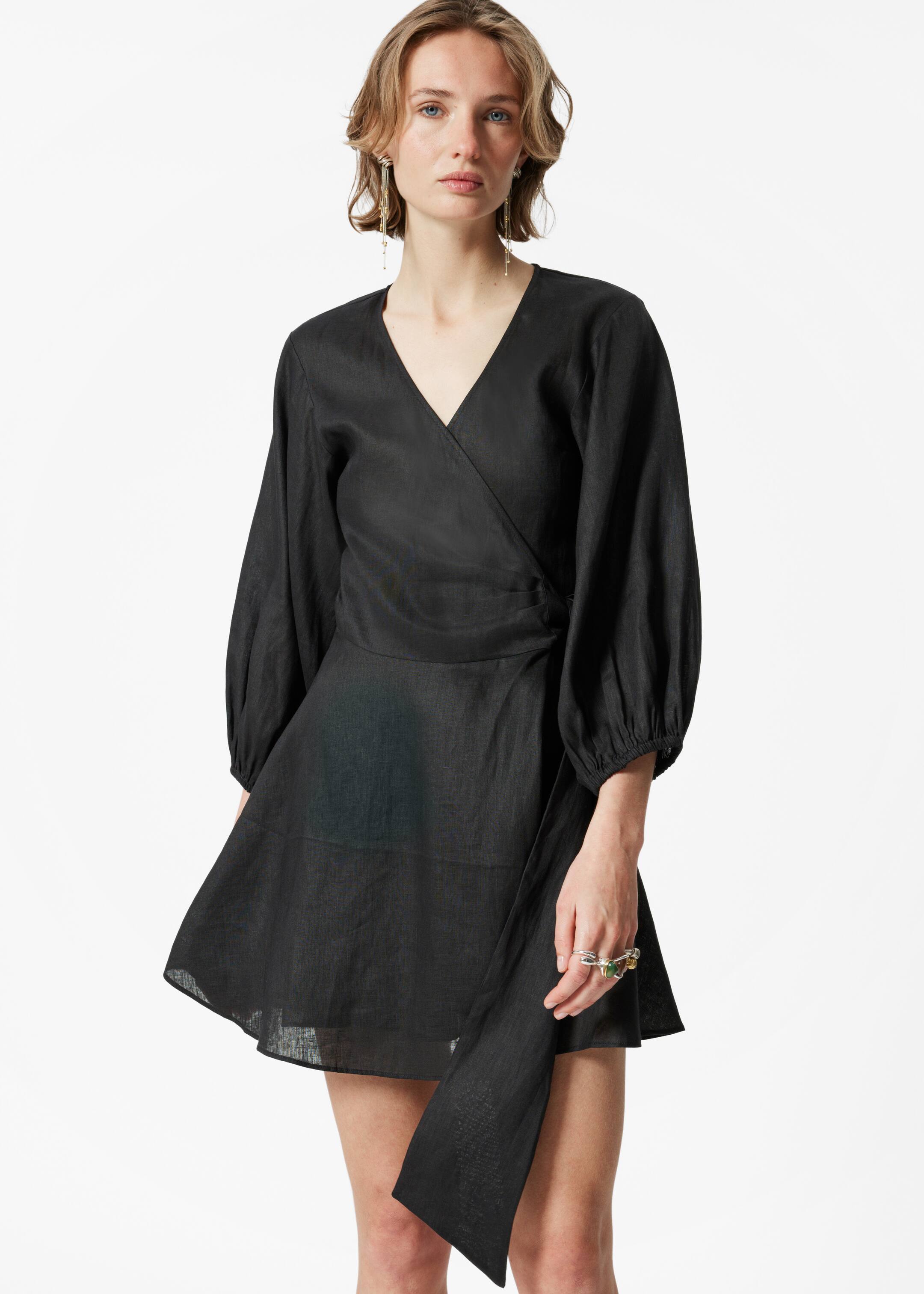 Visualizza immagine più grande: Mini abito a portafoglio in lino - Nero - DONNA | H&M IT 2