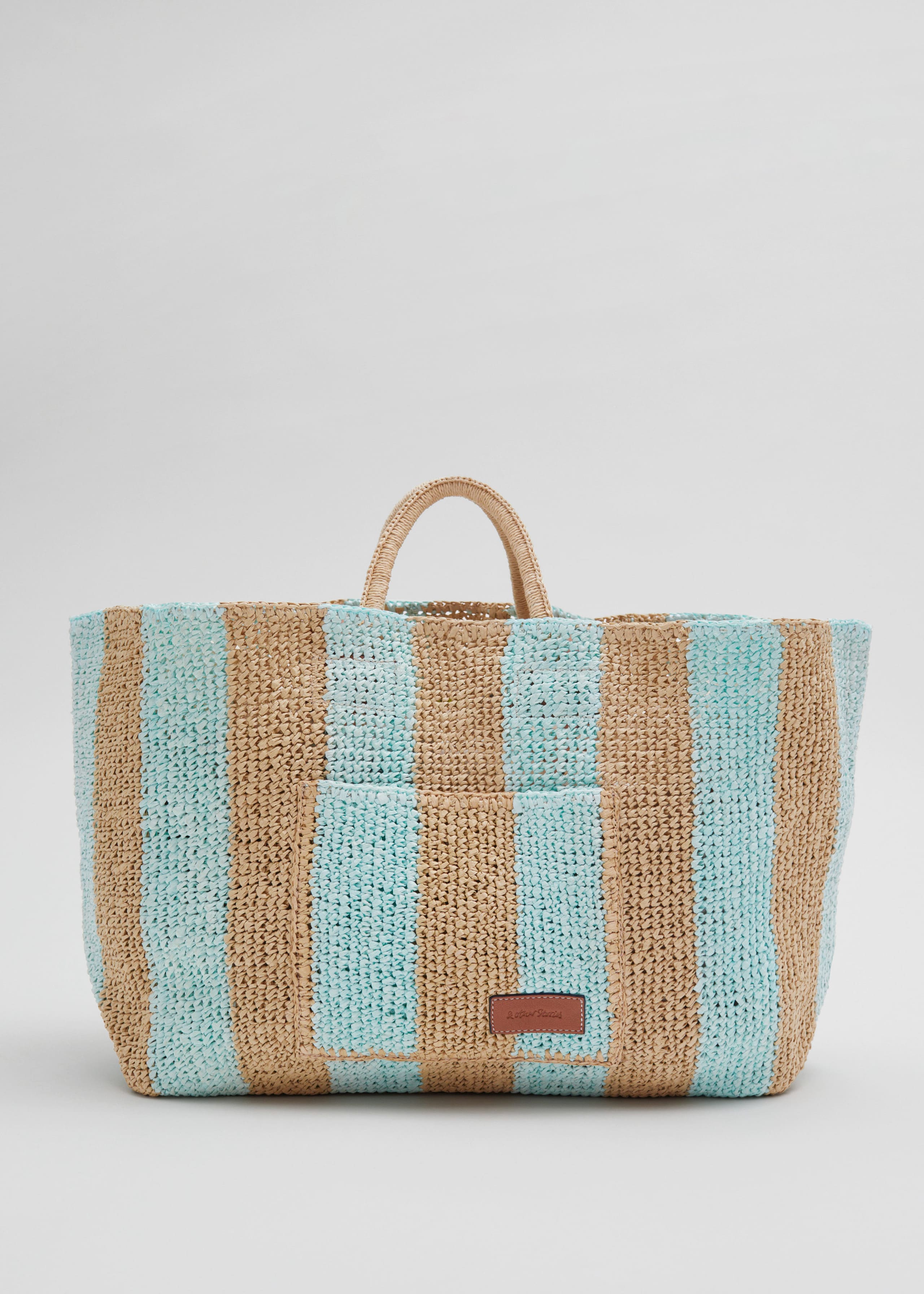 Large Woven Straw Tote - Pastel blue/Beige - Still Life