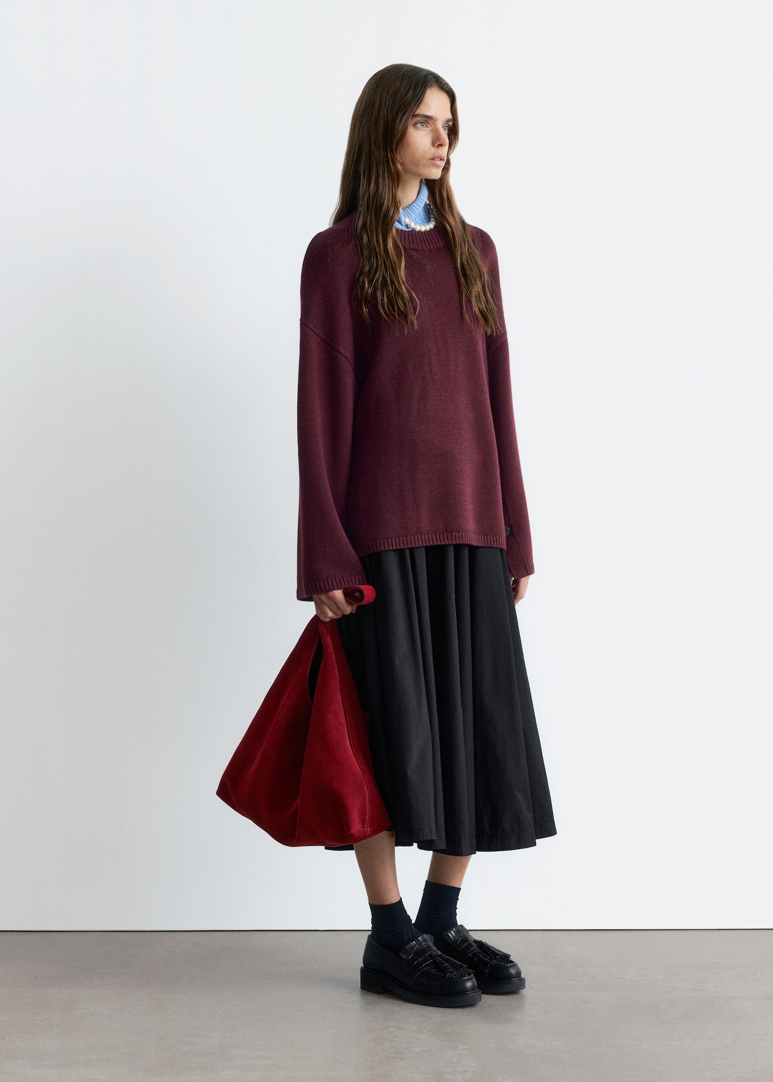 Pull en laine mérinos à boutons - Bordeaux - 7