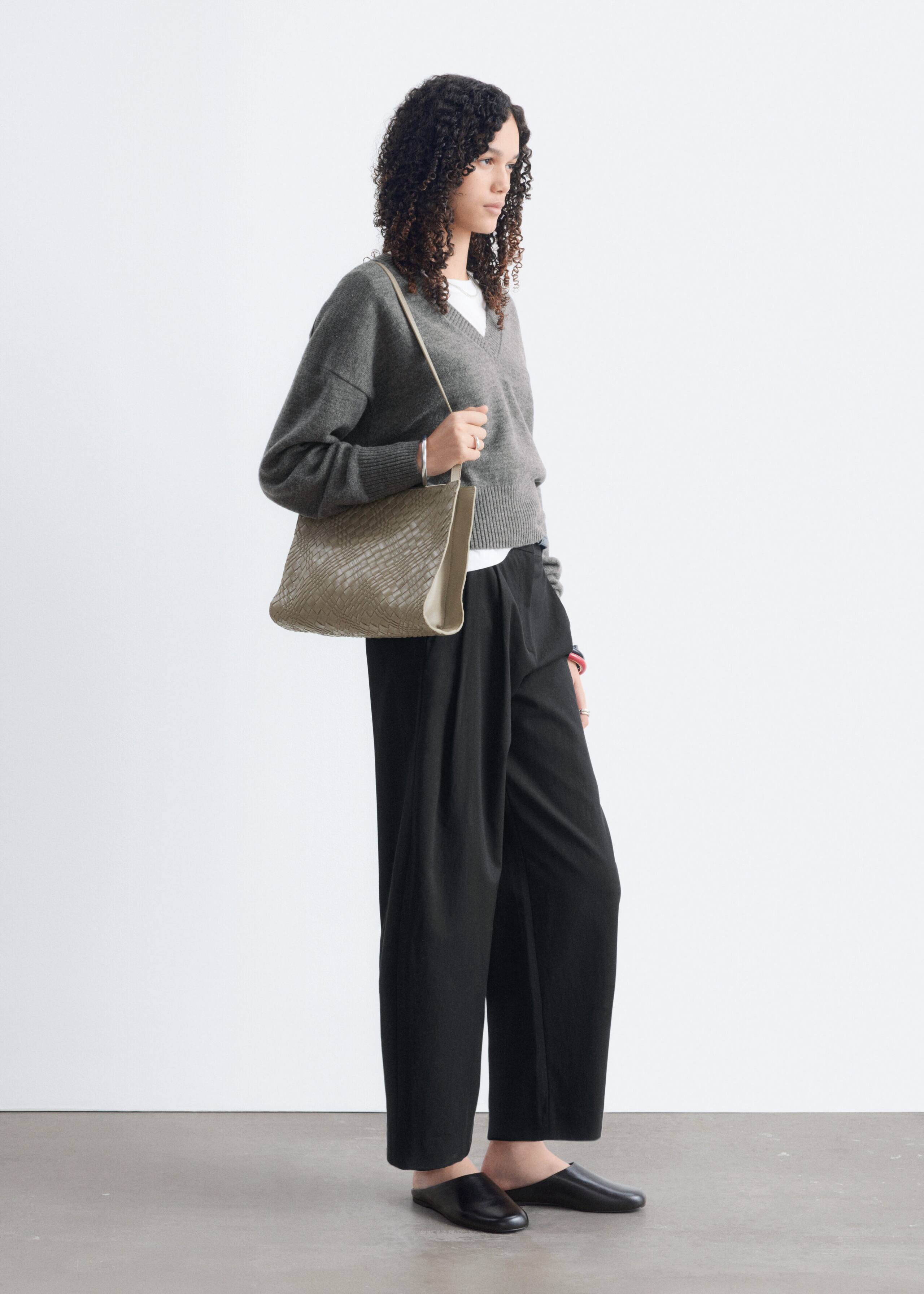 Wool-Cotton V-Neck Jumper - Grey - Lookbook