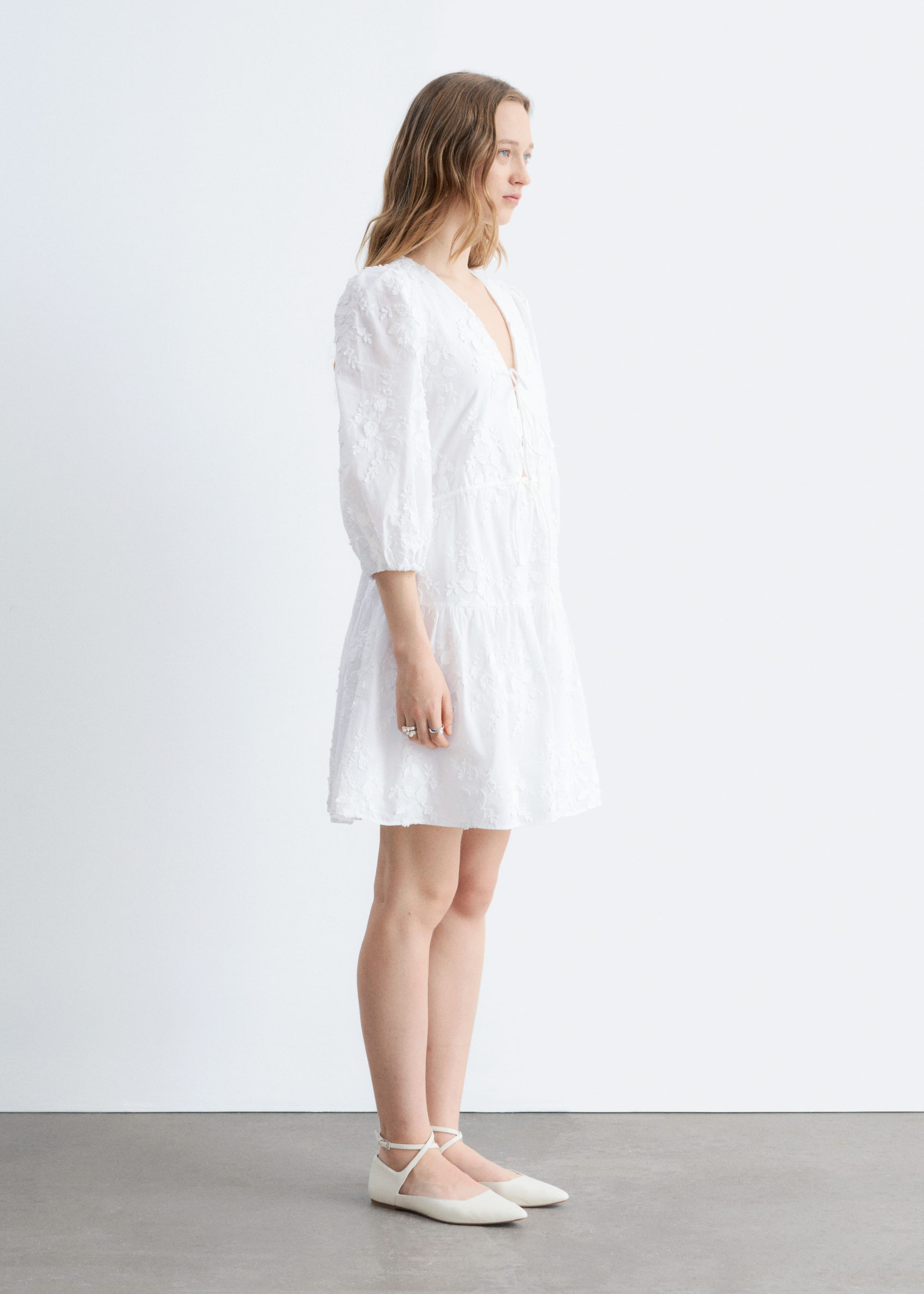 Embroidered Mini Dress - Cream - Lookbook