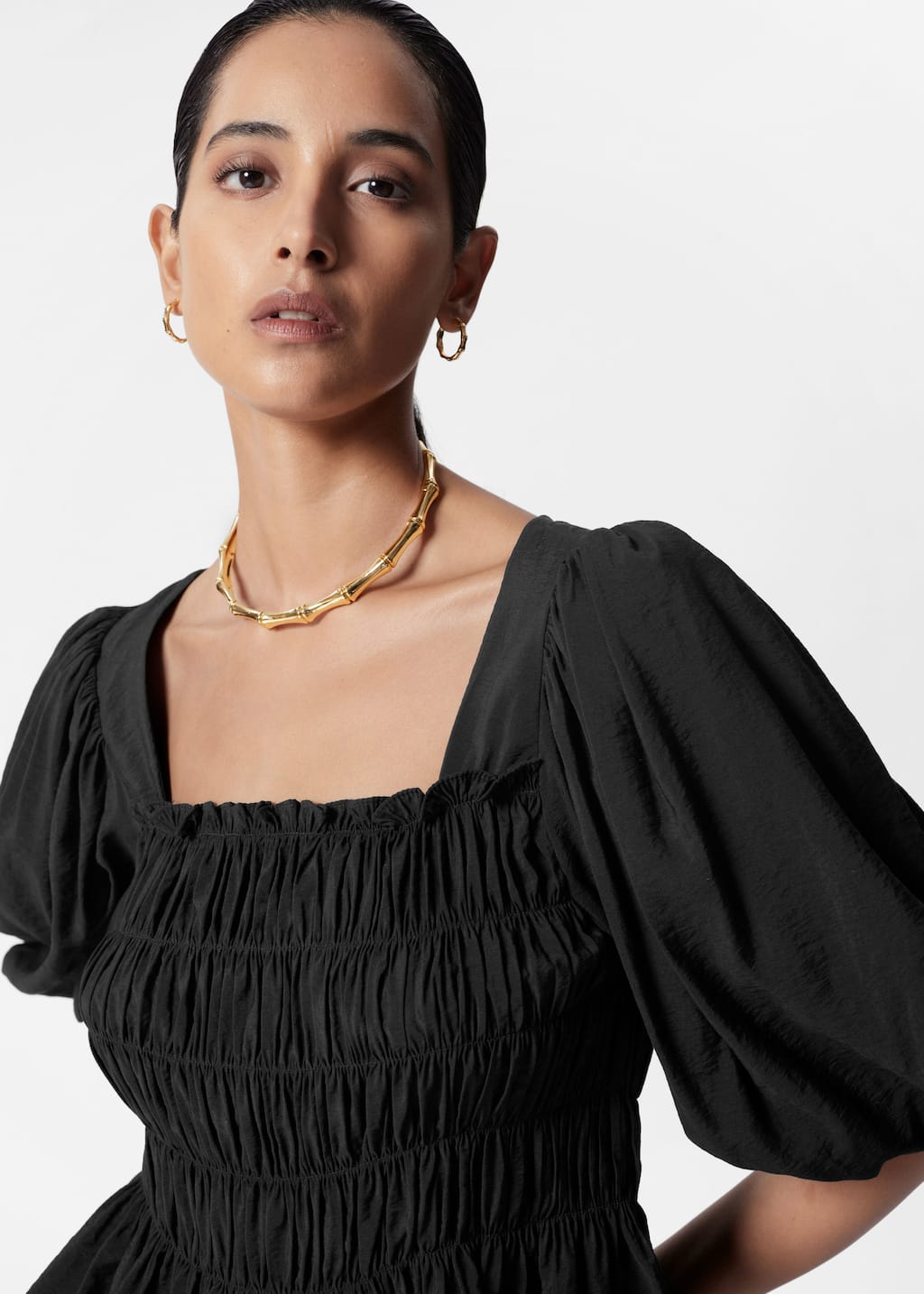 Image of Smocked Puff-Sleeve Blouse