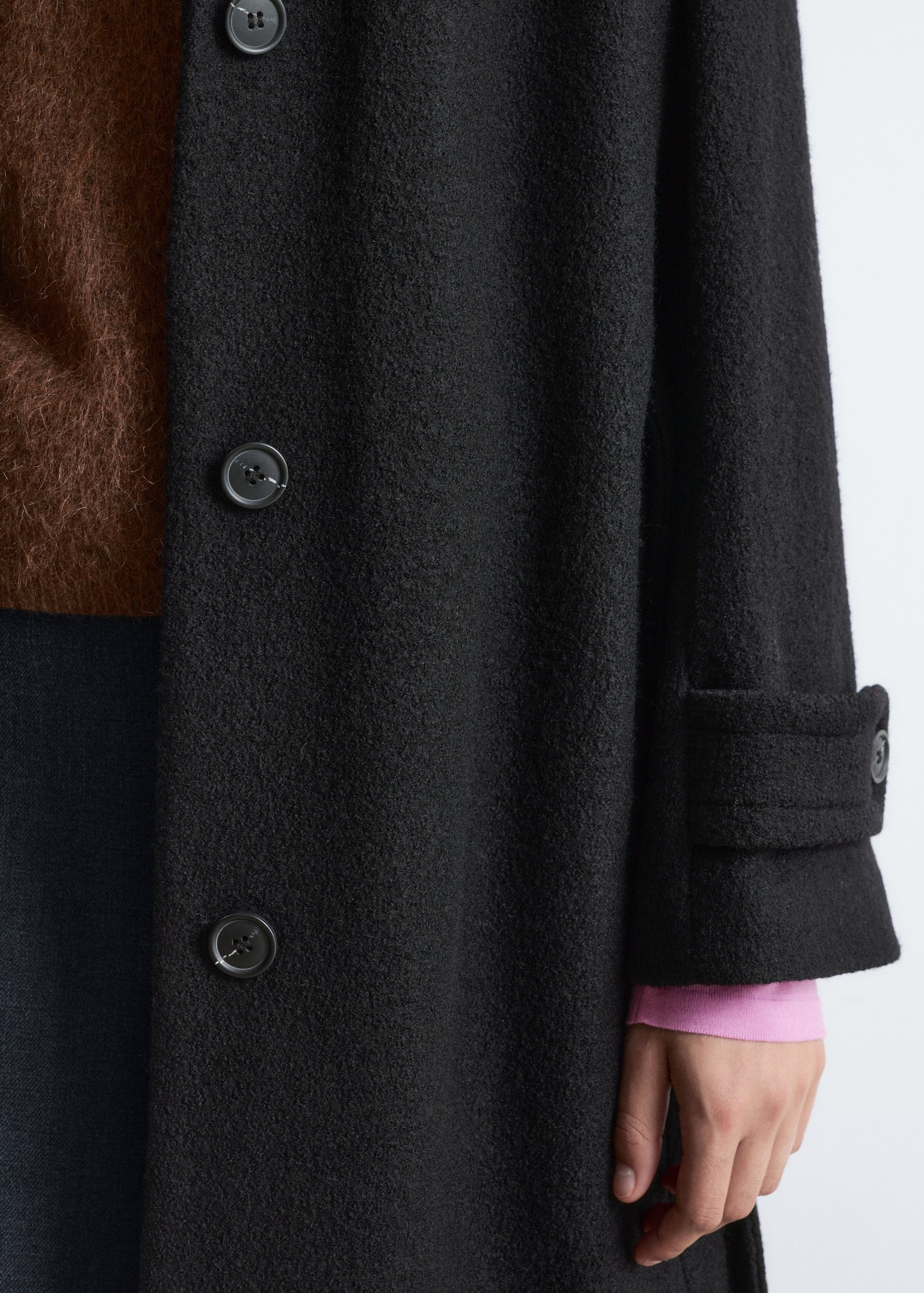 Tie-Belt Wool Coat - Black/Dark Brown - 9