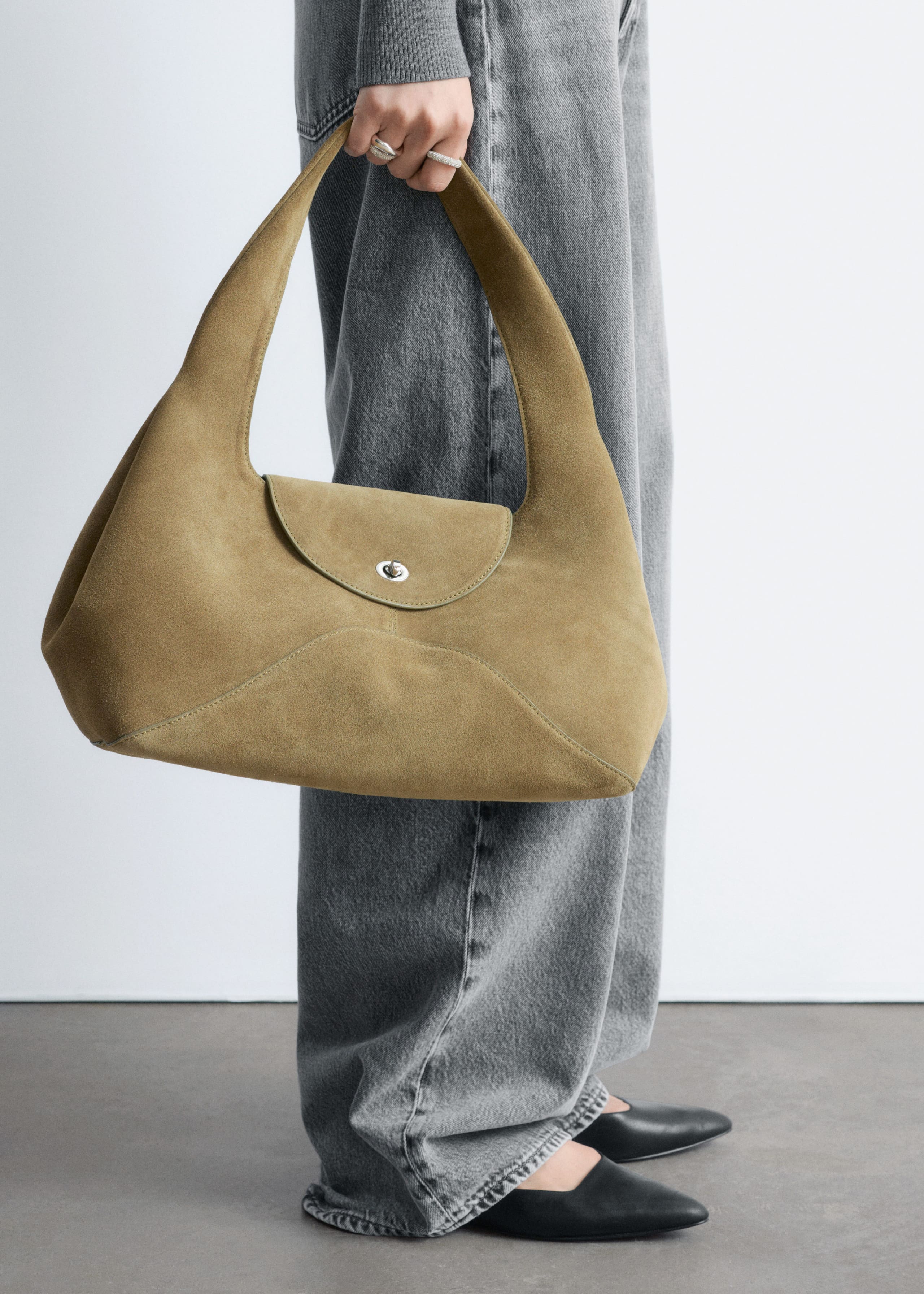 Image of Curved Leather Shoulder Bag