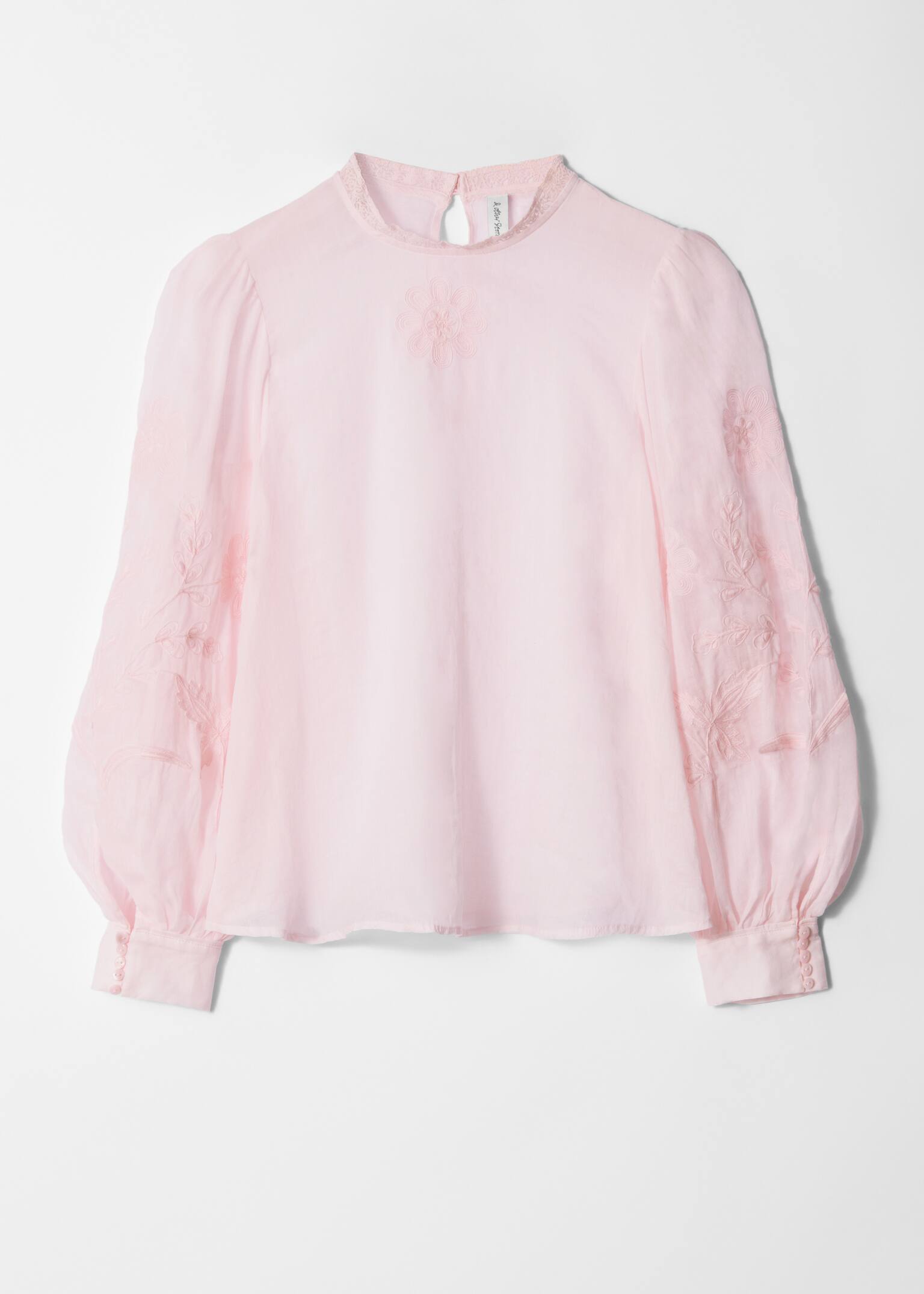 Blouse en ramie brodée - Rose clair