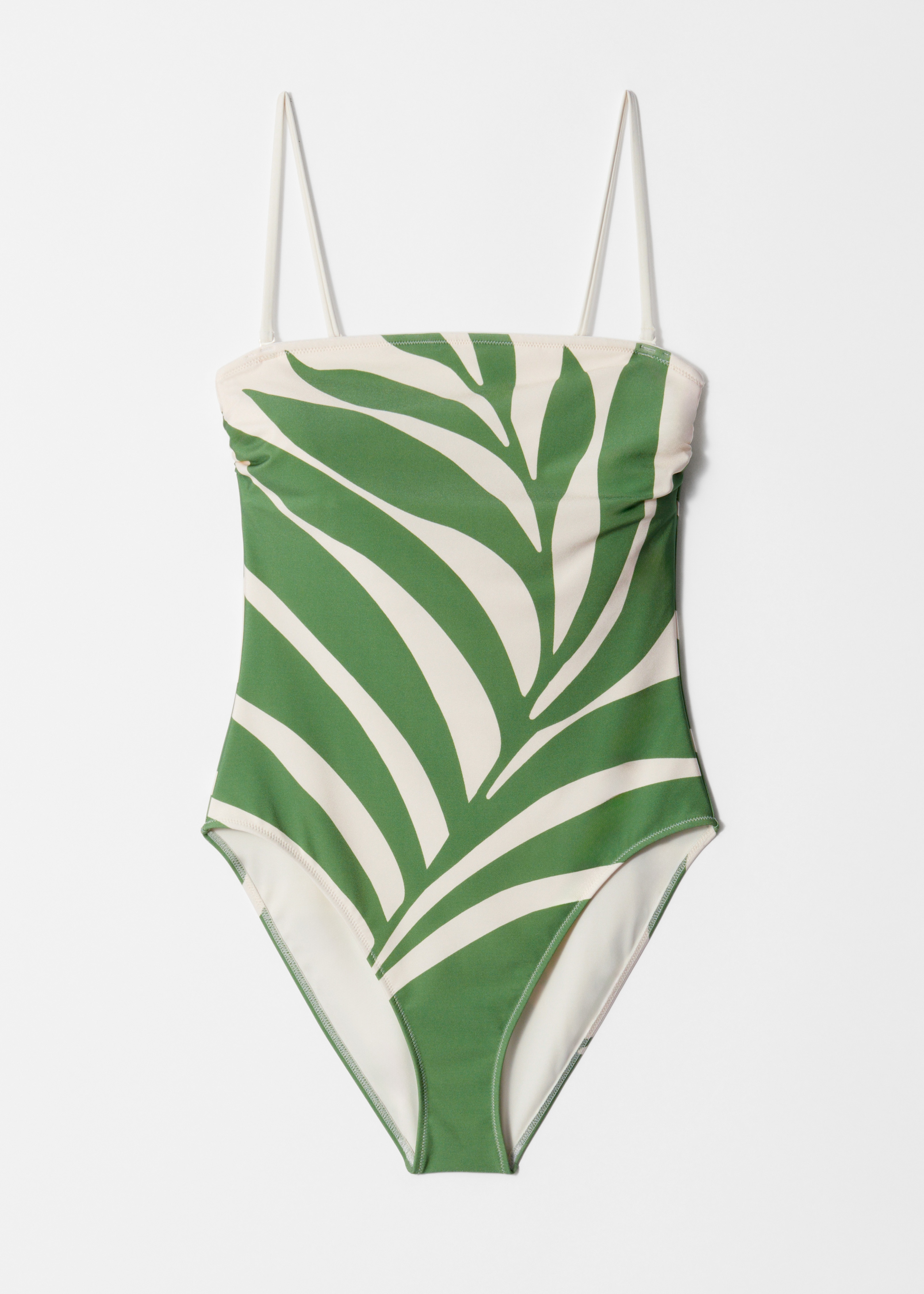 Costume da bagno con spalline - Stampa di foglie verdi
