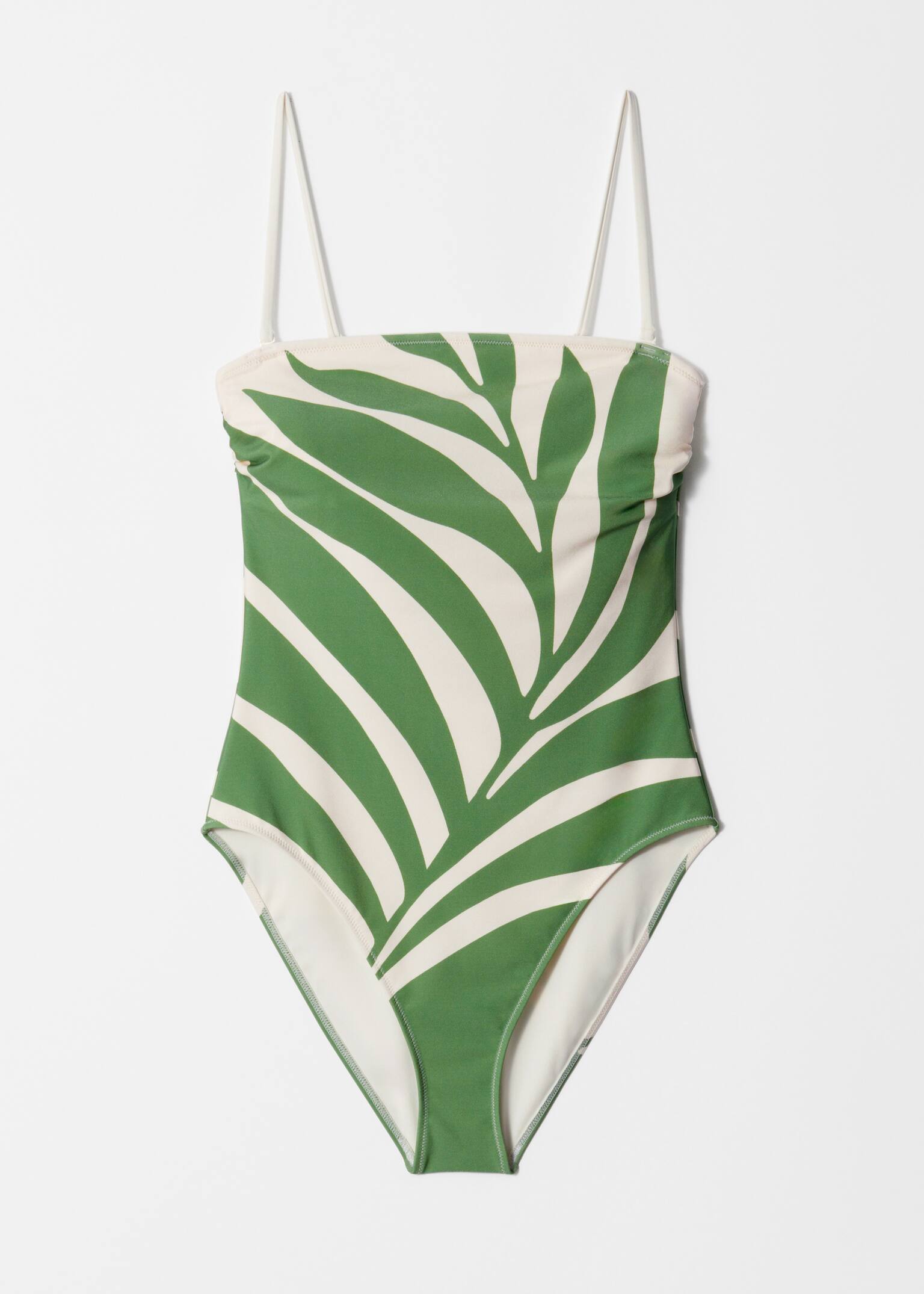 Badpak met smalle bandjes - Groene bladprint - 2