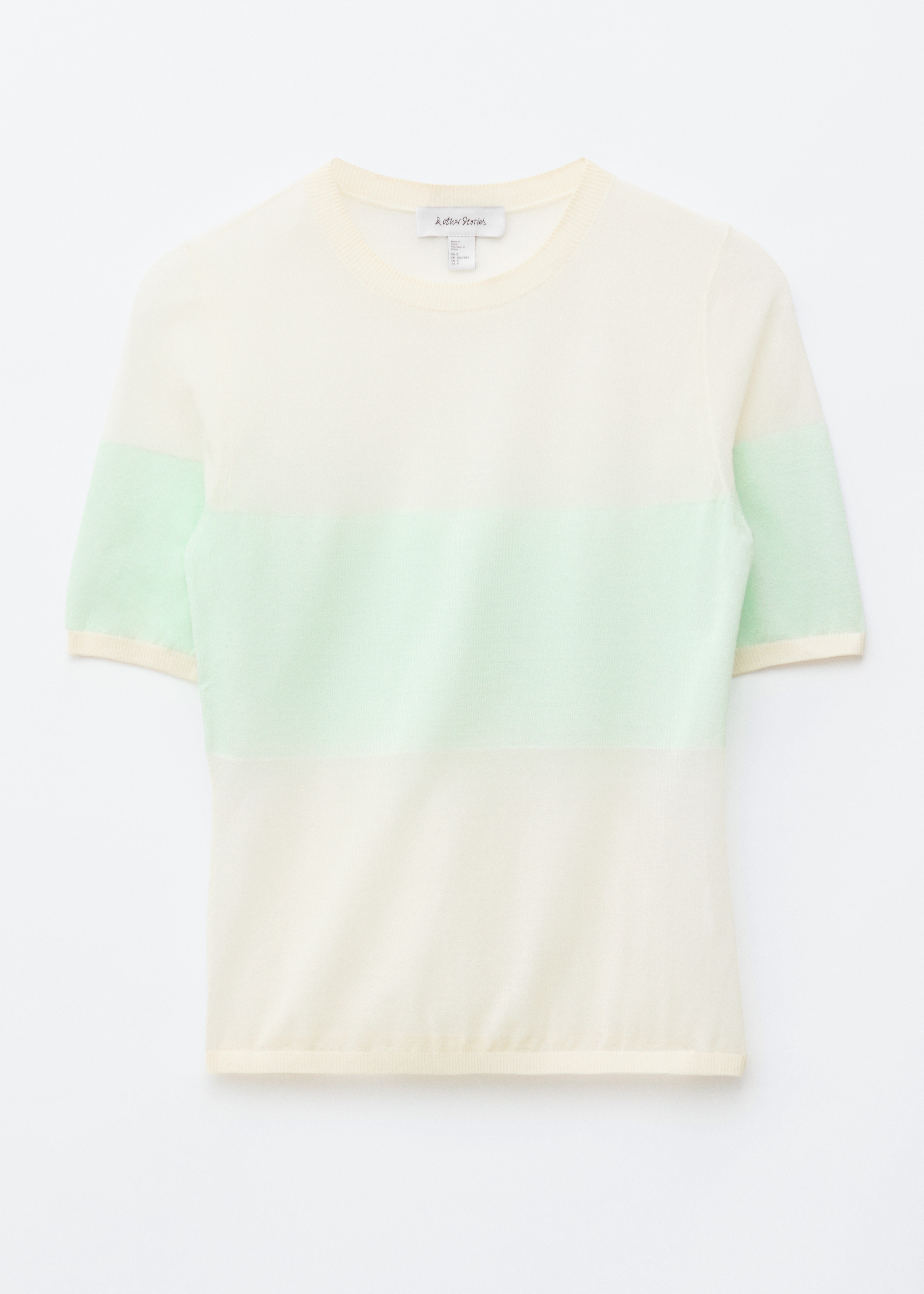 T-shirt en mailles fines - Beige/Turquoise/Jaune vif