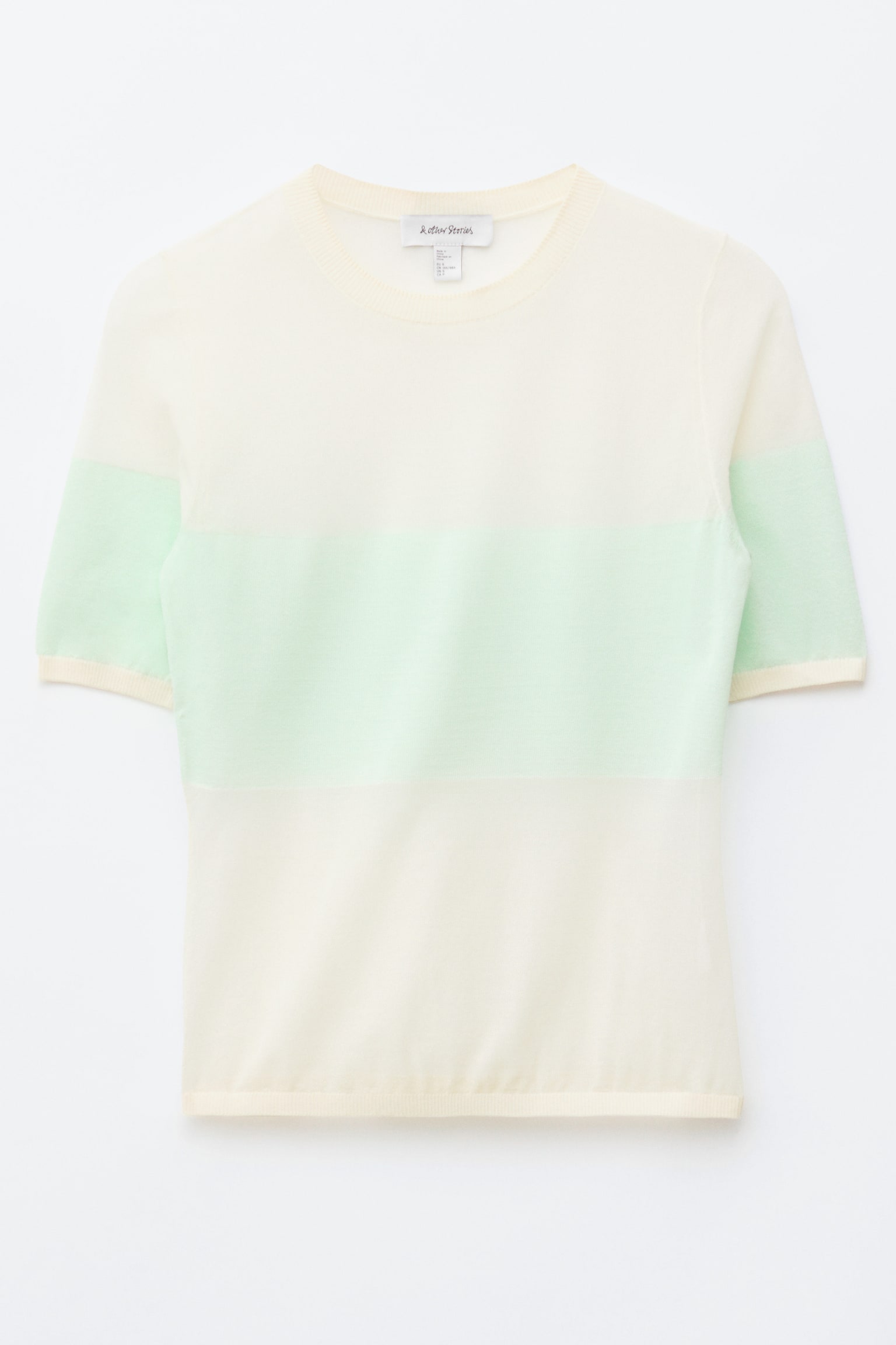 Feinstrick-T-Shirt - Beige/Türkis/Strahlendes Gelb