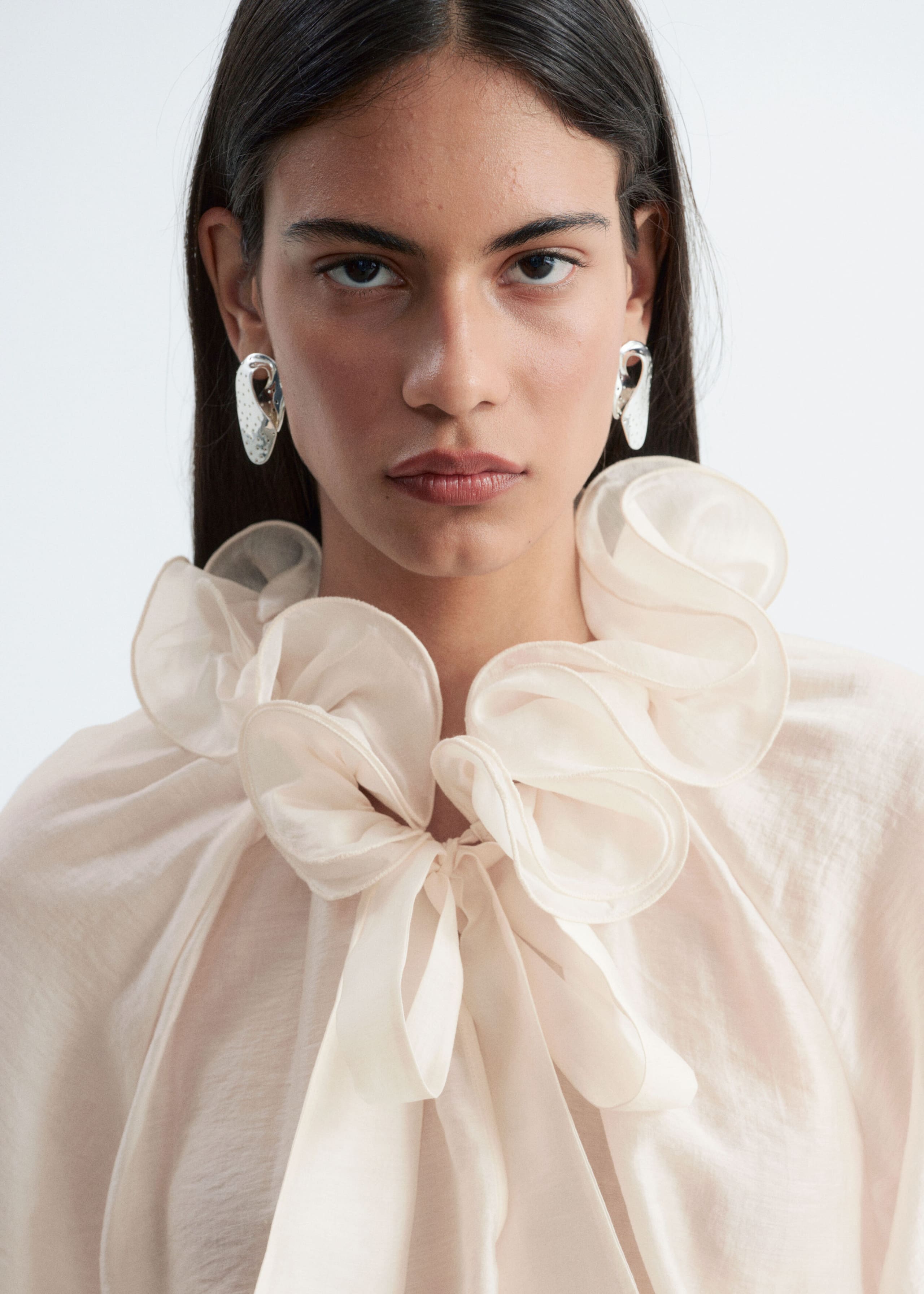 Ruffle Neck Voluminous Blouse - White - Still Life