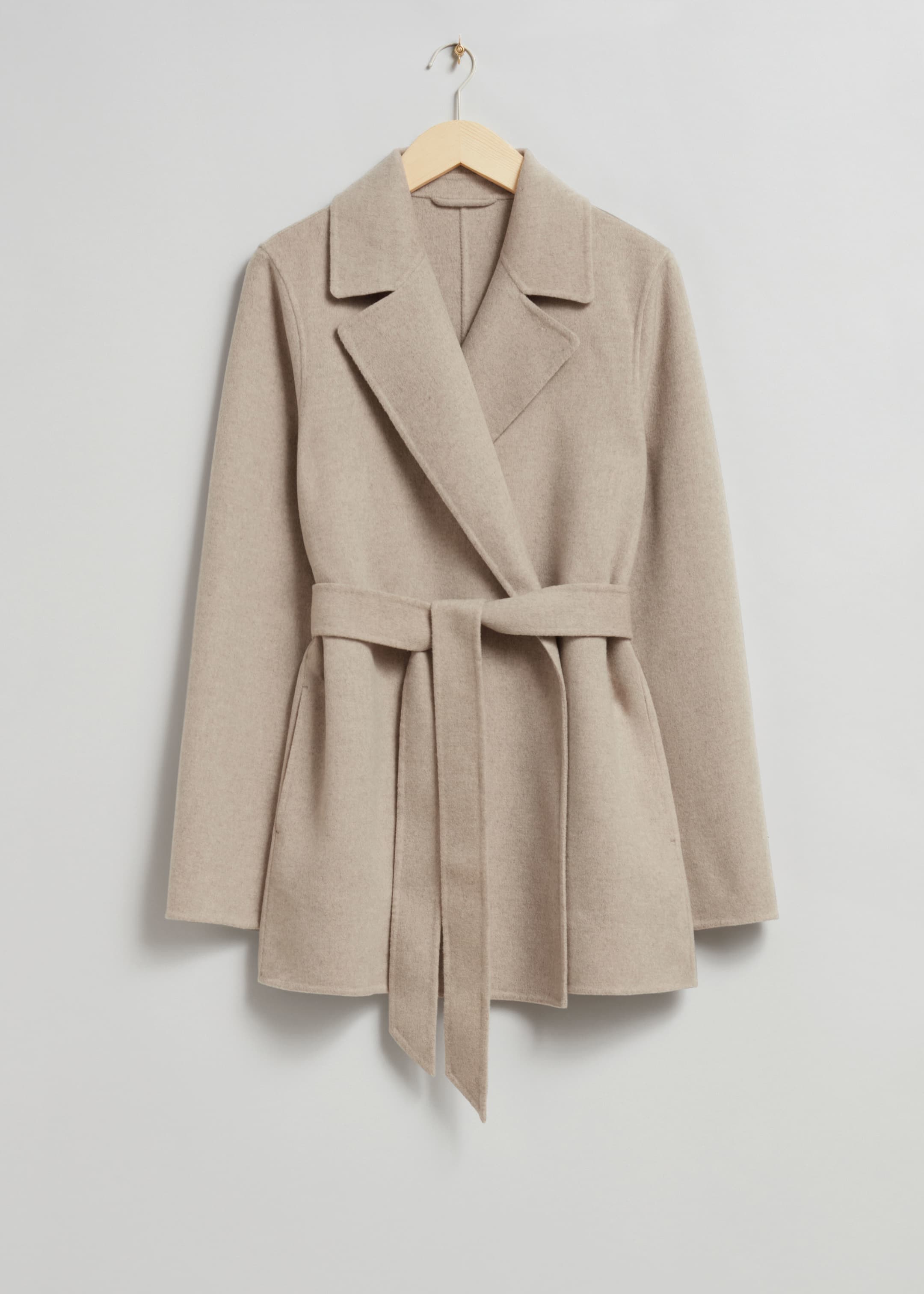 View larger image: Short Belted Wool Coat - Beige - Ladies | H&M GB 1