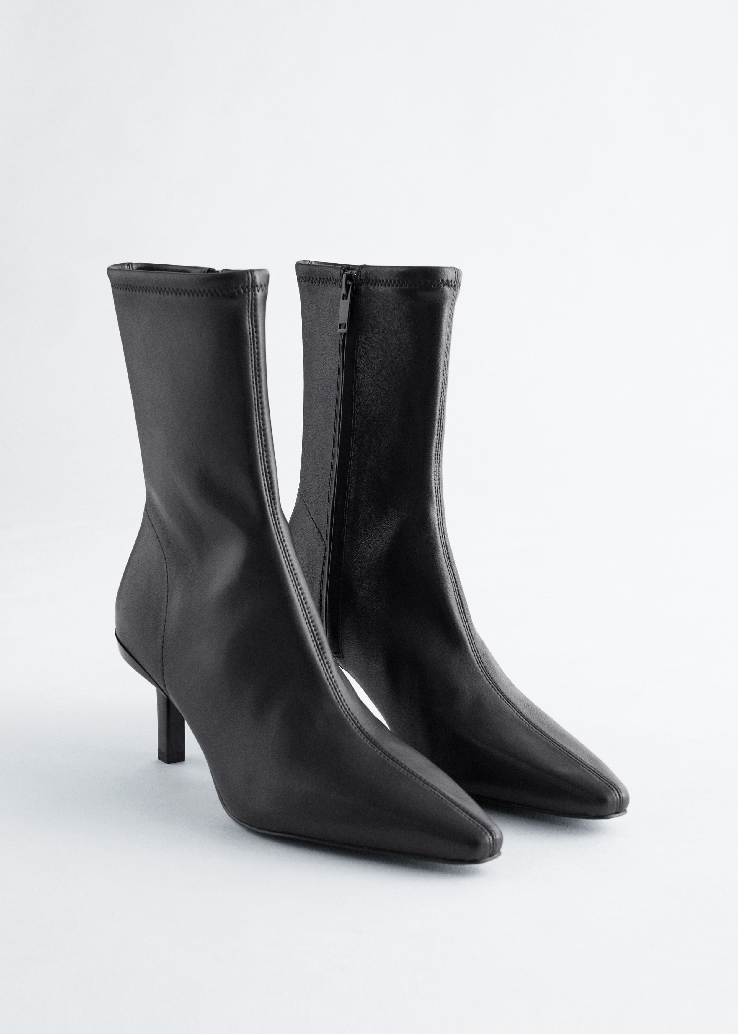 Ankle Boots Leather Boots Tight Black Stretch Ankle Socks Boots