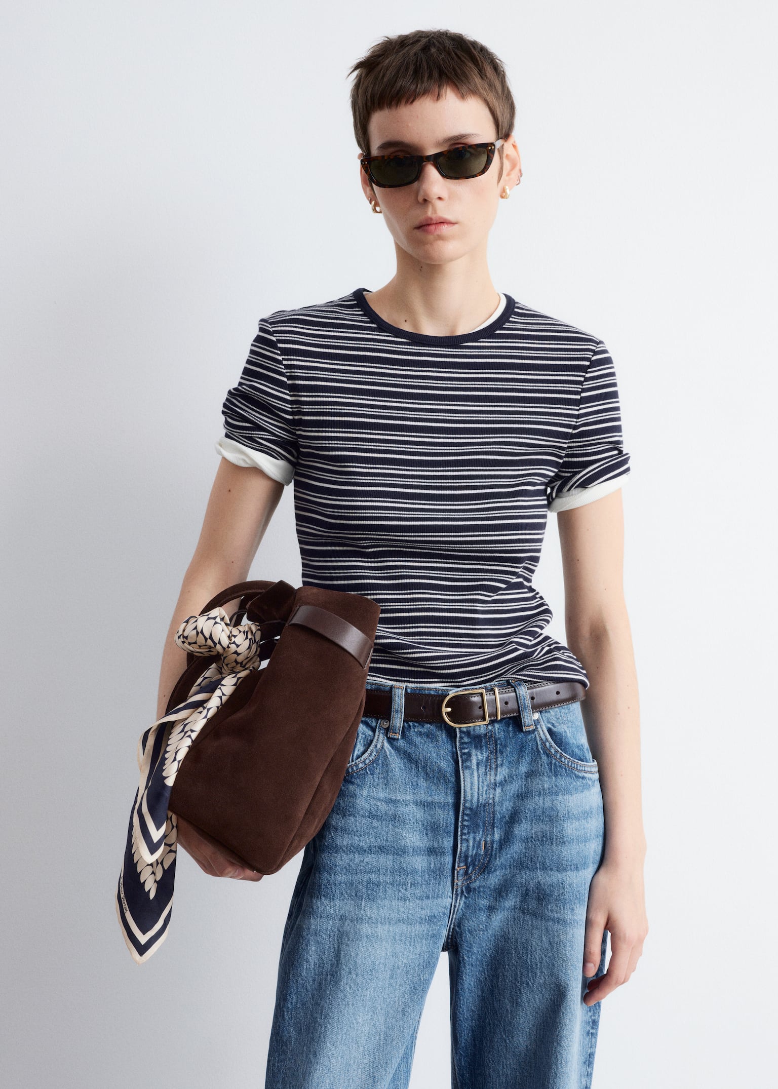 T-shirt a coste - Righe blu scuro/bianco/Bianco/Righe marrone scuro/beige