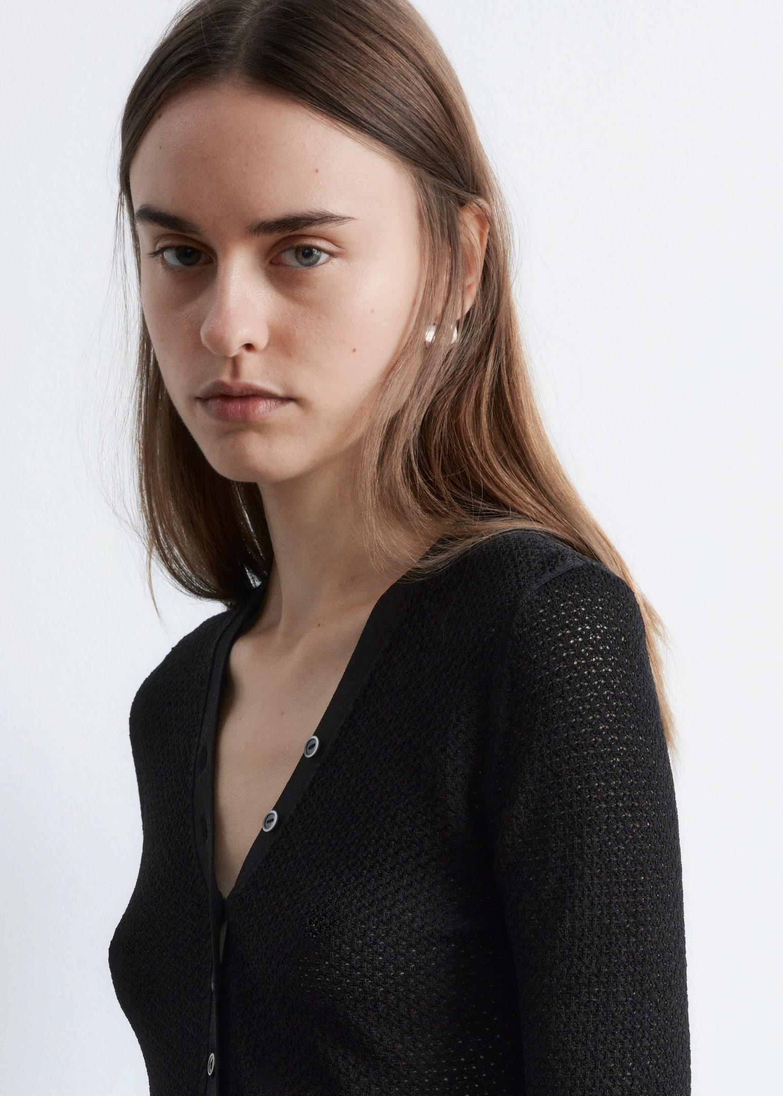 Long-Sleeve Pointelle-Knit Bodysuit - Black - 4