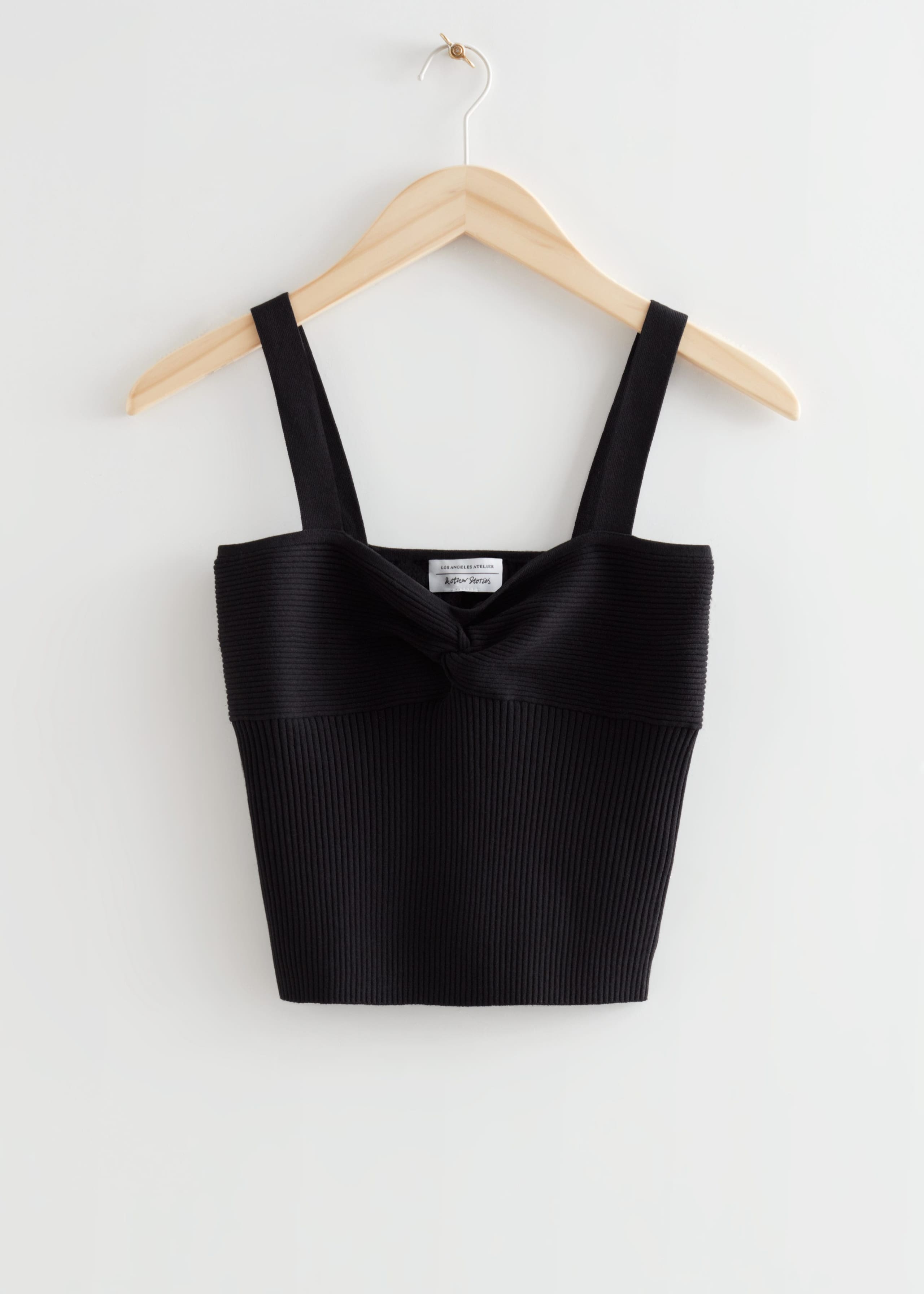 Knot Front Rib Knit Top - Black - Still Life
