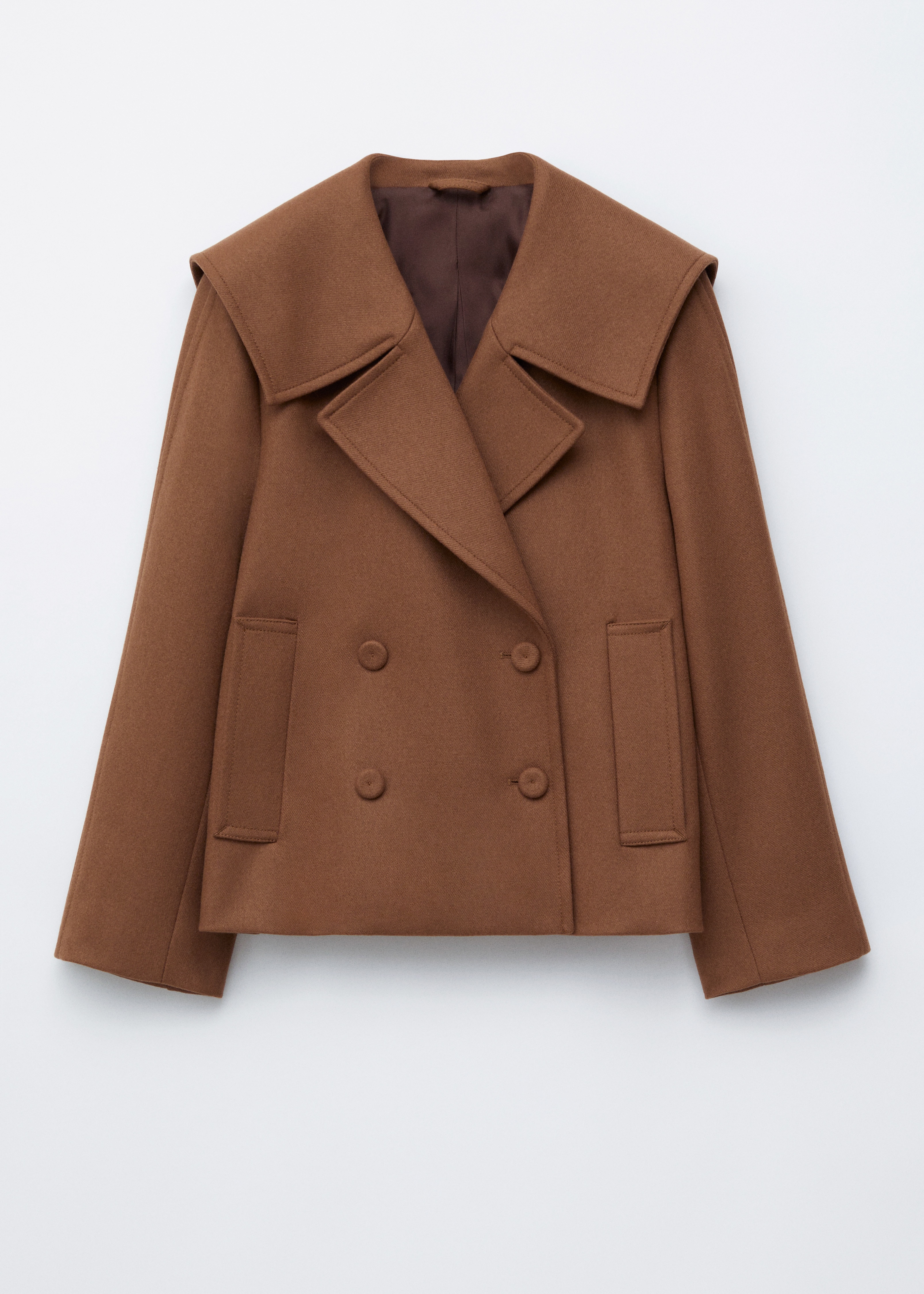 Dvojradový vlnený kabát - Svetlohnedá/Čierna