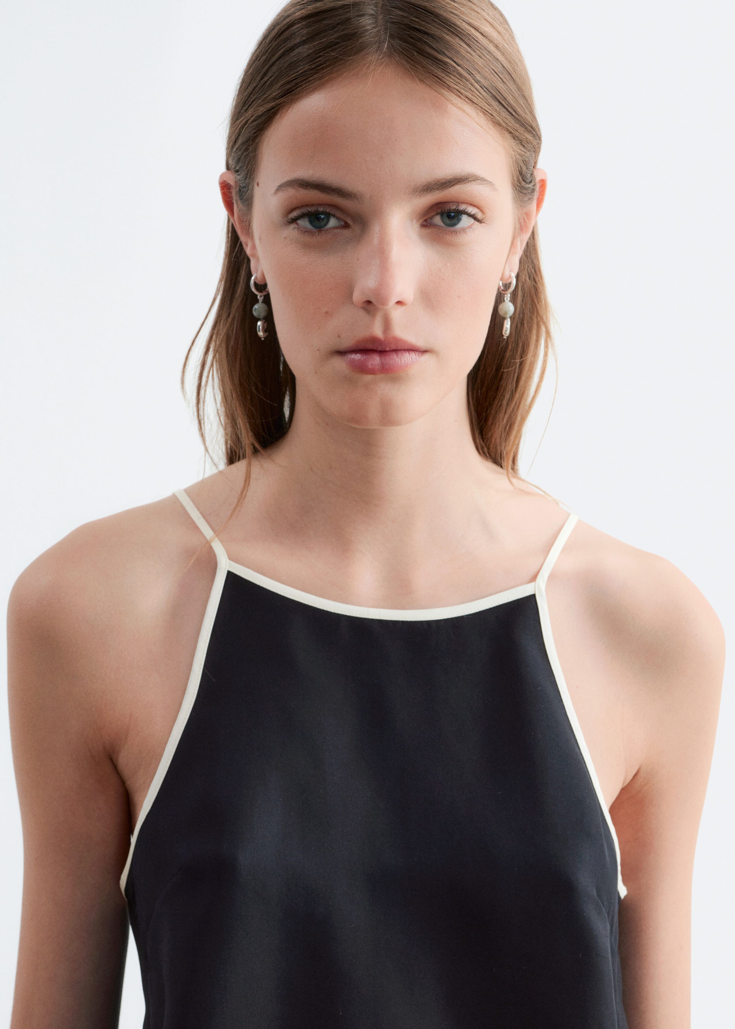 Image of Contrast Binding Silk Top
