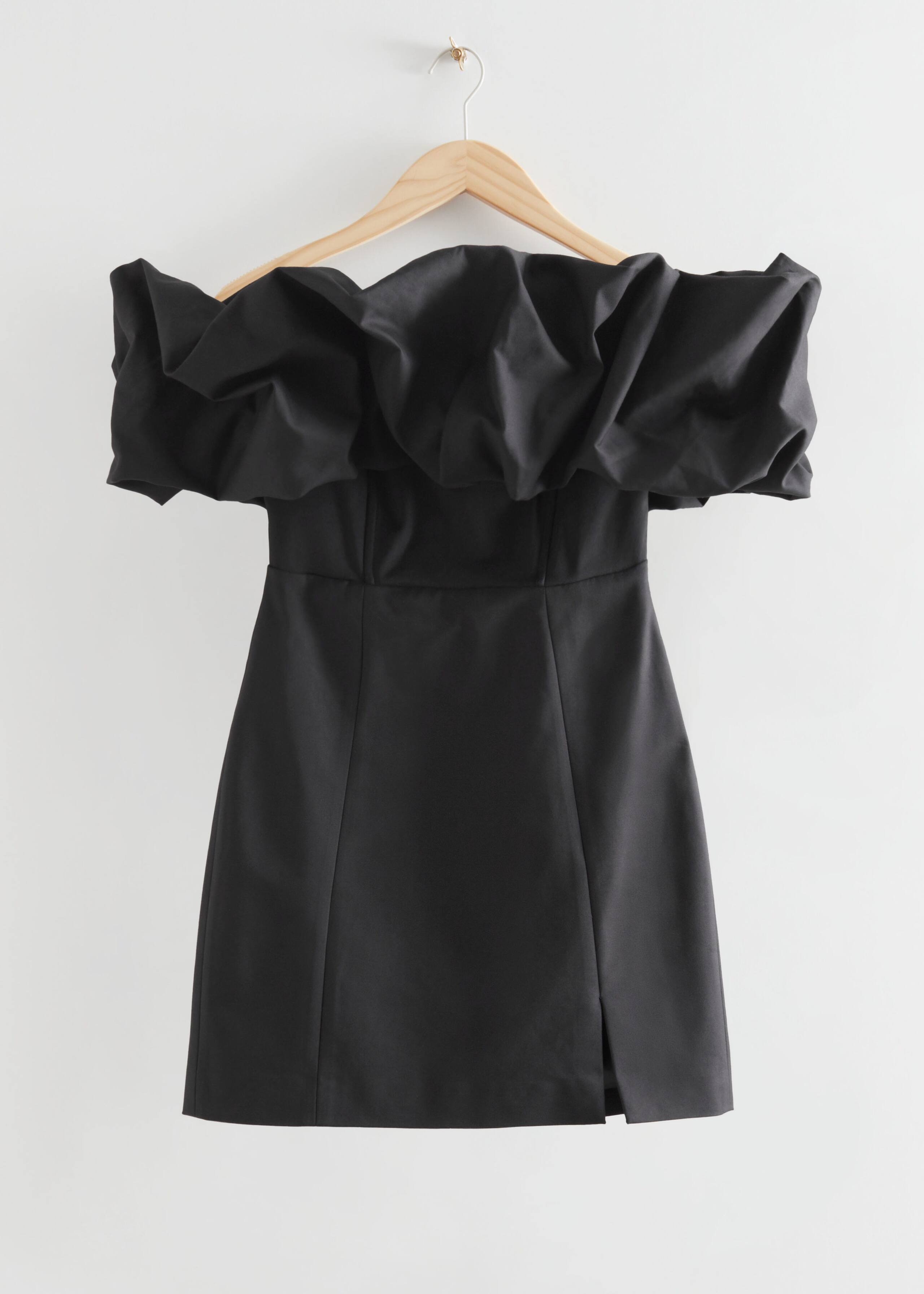 Off-Shoulder Ruffled Mini Dress - Black - Still Life
