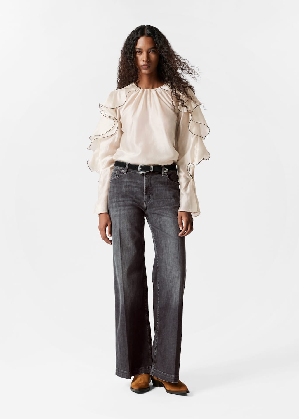 Flounced Blouse - Cream - Lookbook