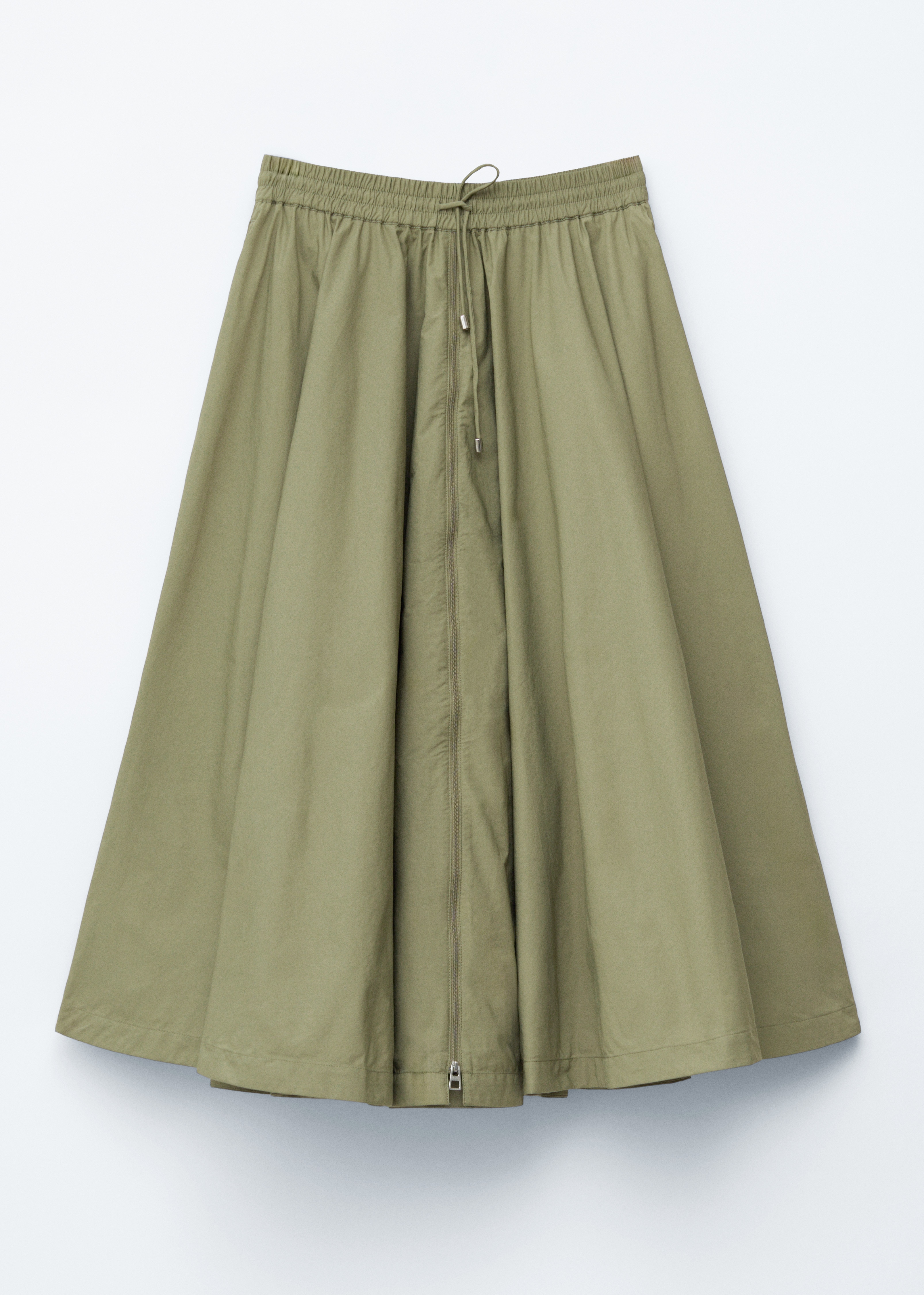 Gonna midi a trapezio con coulisse - Verde kaki/Nero