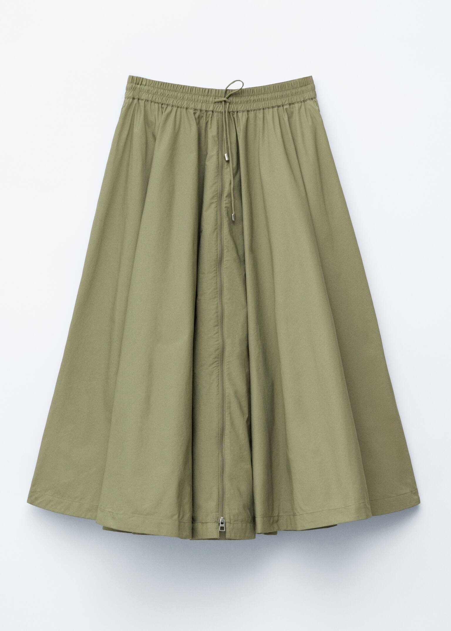 Fustă midi A-line cu șnur - Verde Kaki/Negru - 2