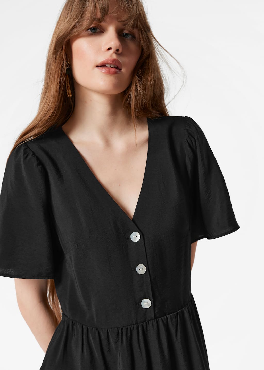 Robe midi à manches volantées - Imprimé noir - Lookbook