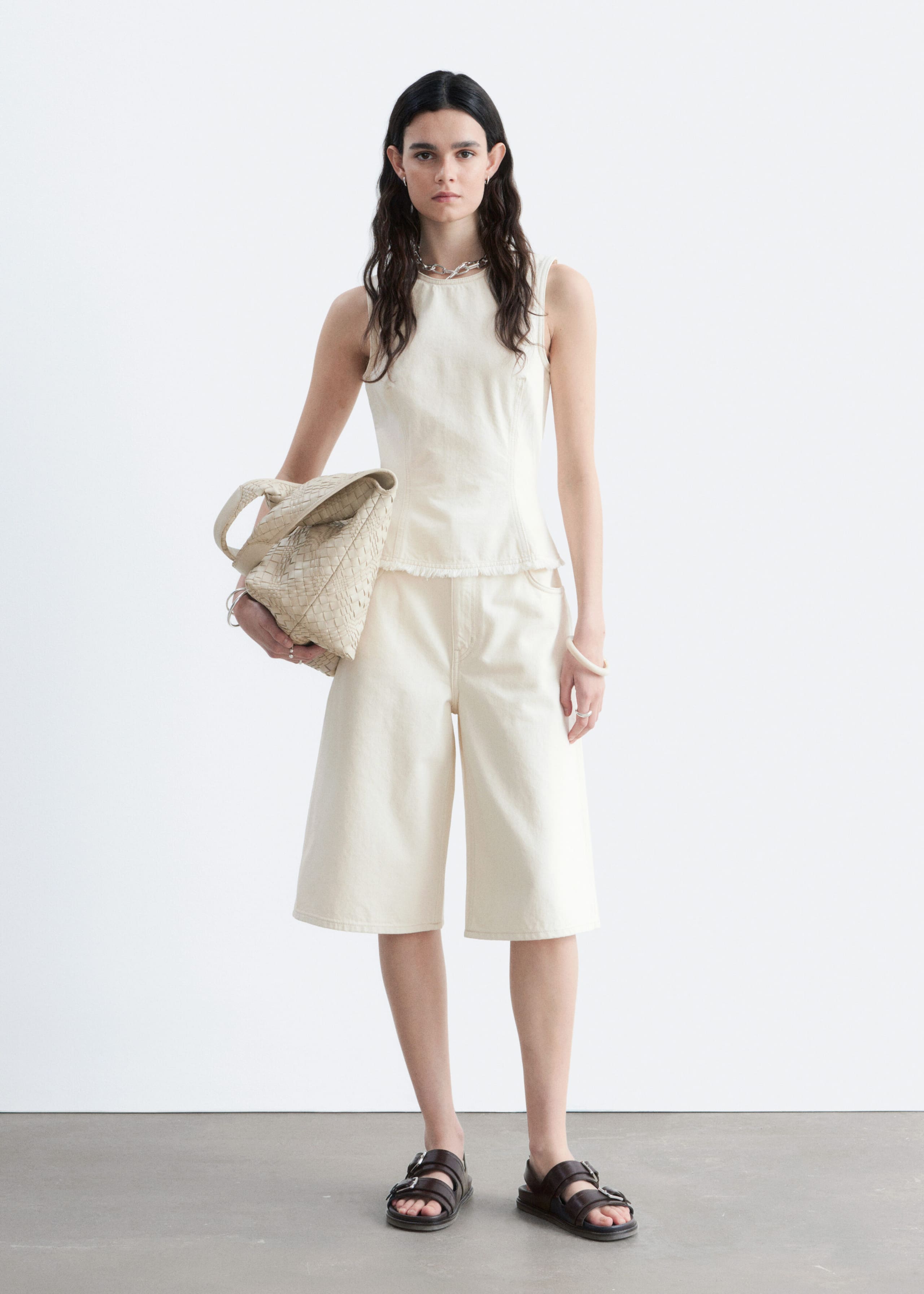 Raw-Edge Sleeveless Top - Ecru - Lookbook