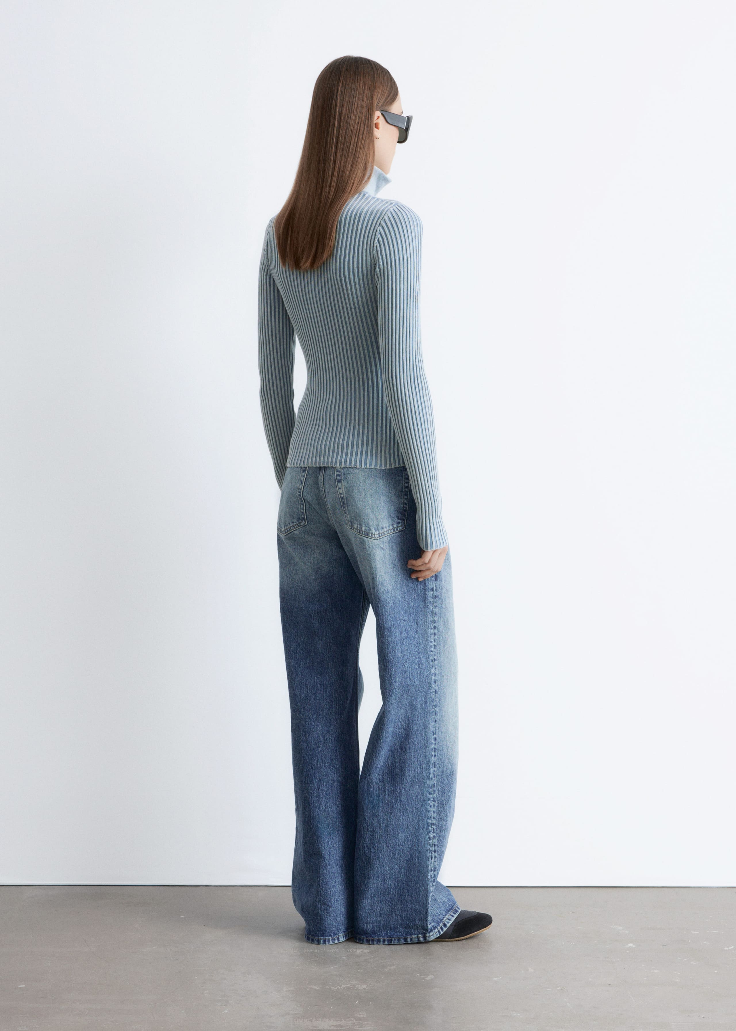 Zip-Up Turtleneck Cardigan - Dusty Blue - Lookbook