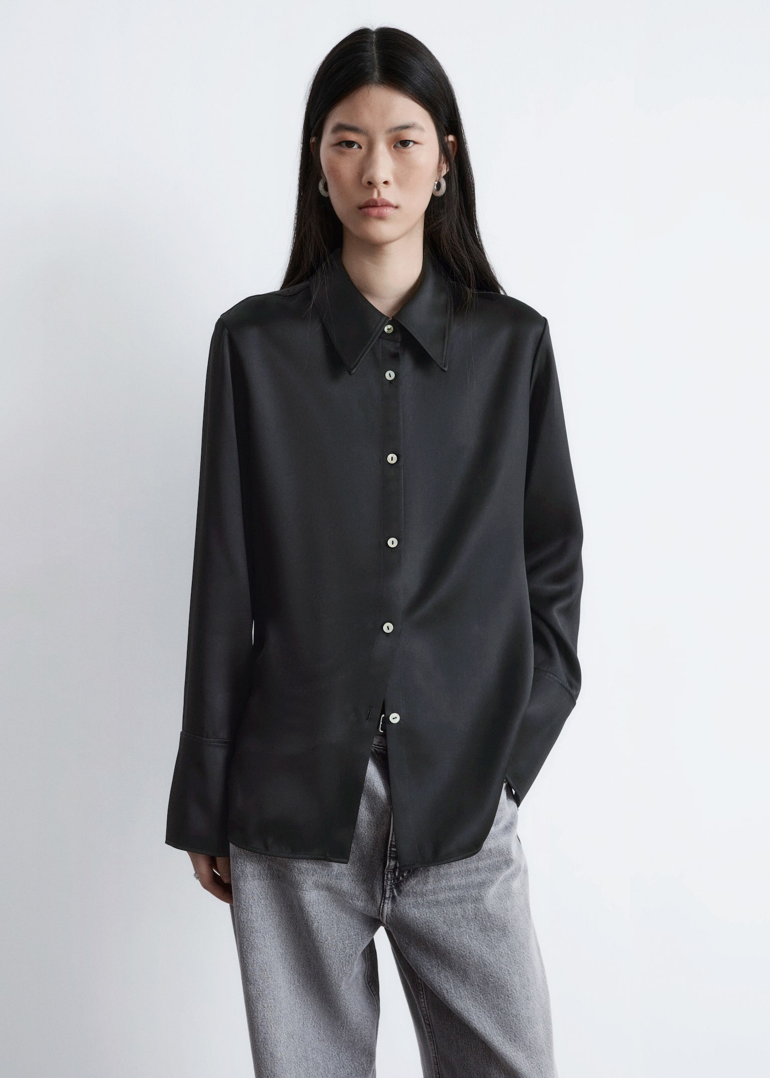 Satin Shirt - Black/Grey - 5