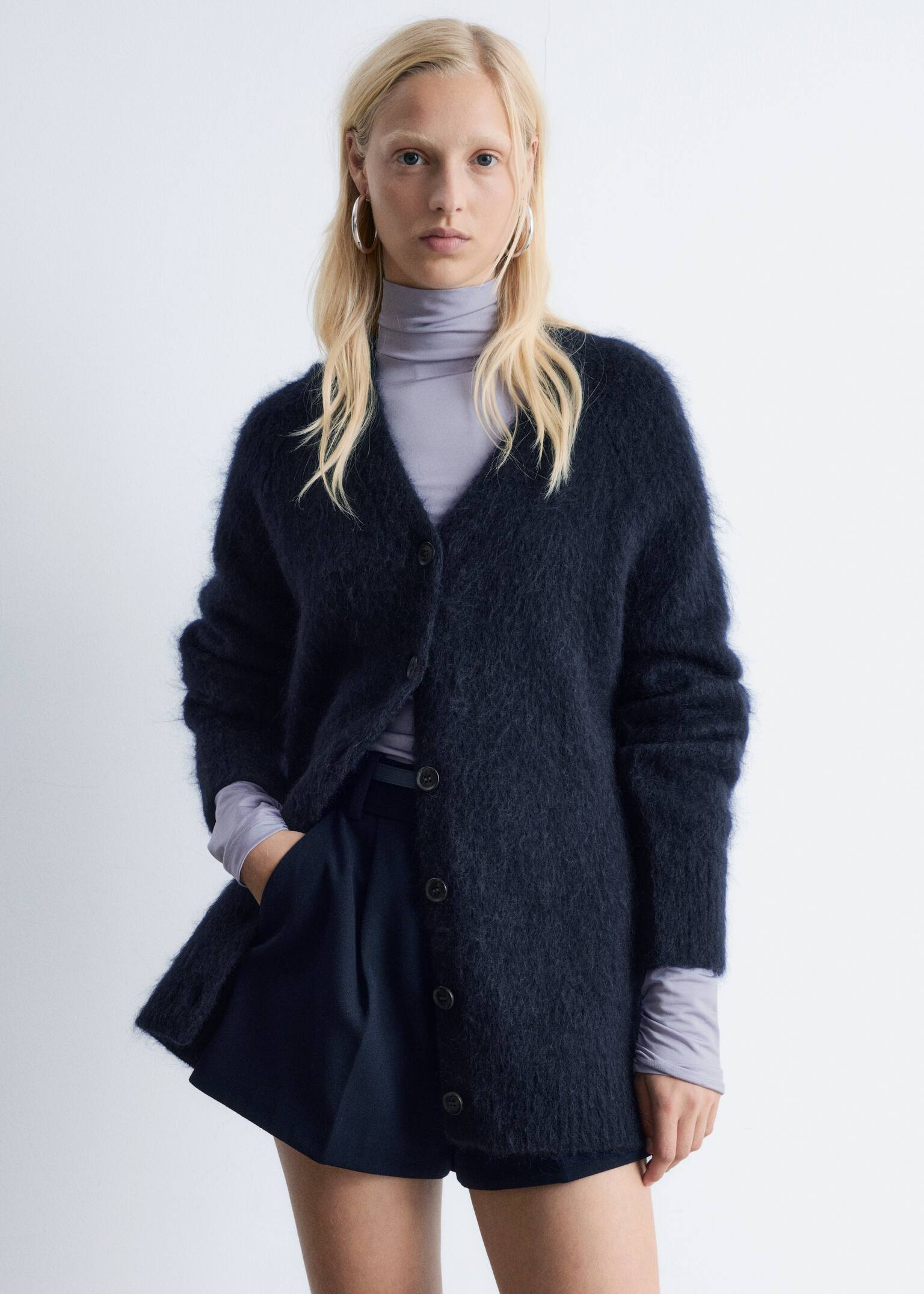 Lange Strickjacke aus Mohair-Mix - Dunkelblau