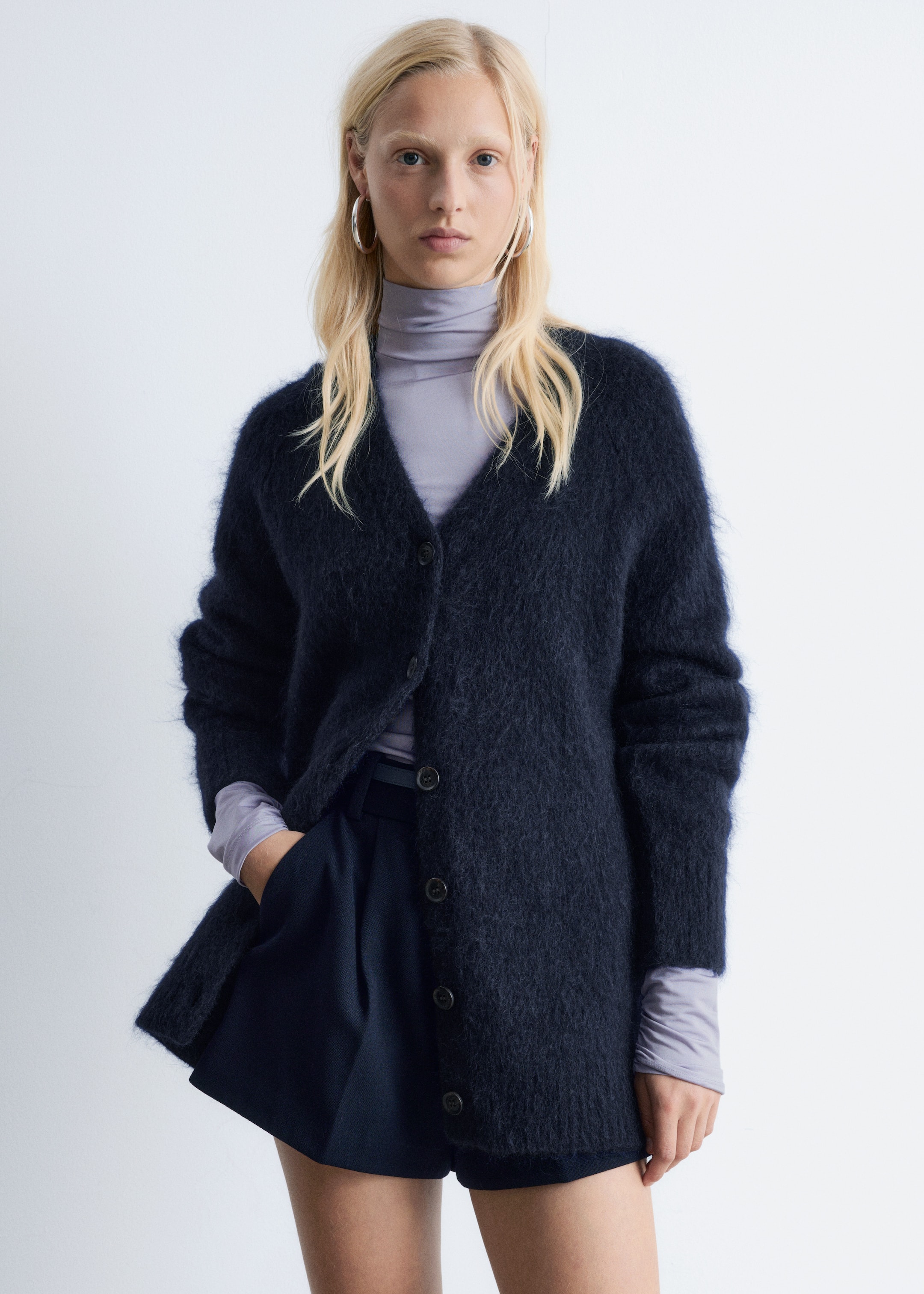 View larger image: Long Mohair-Blend Cardigan - Dark Blue - Ladies | H&M GB 1