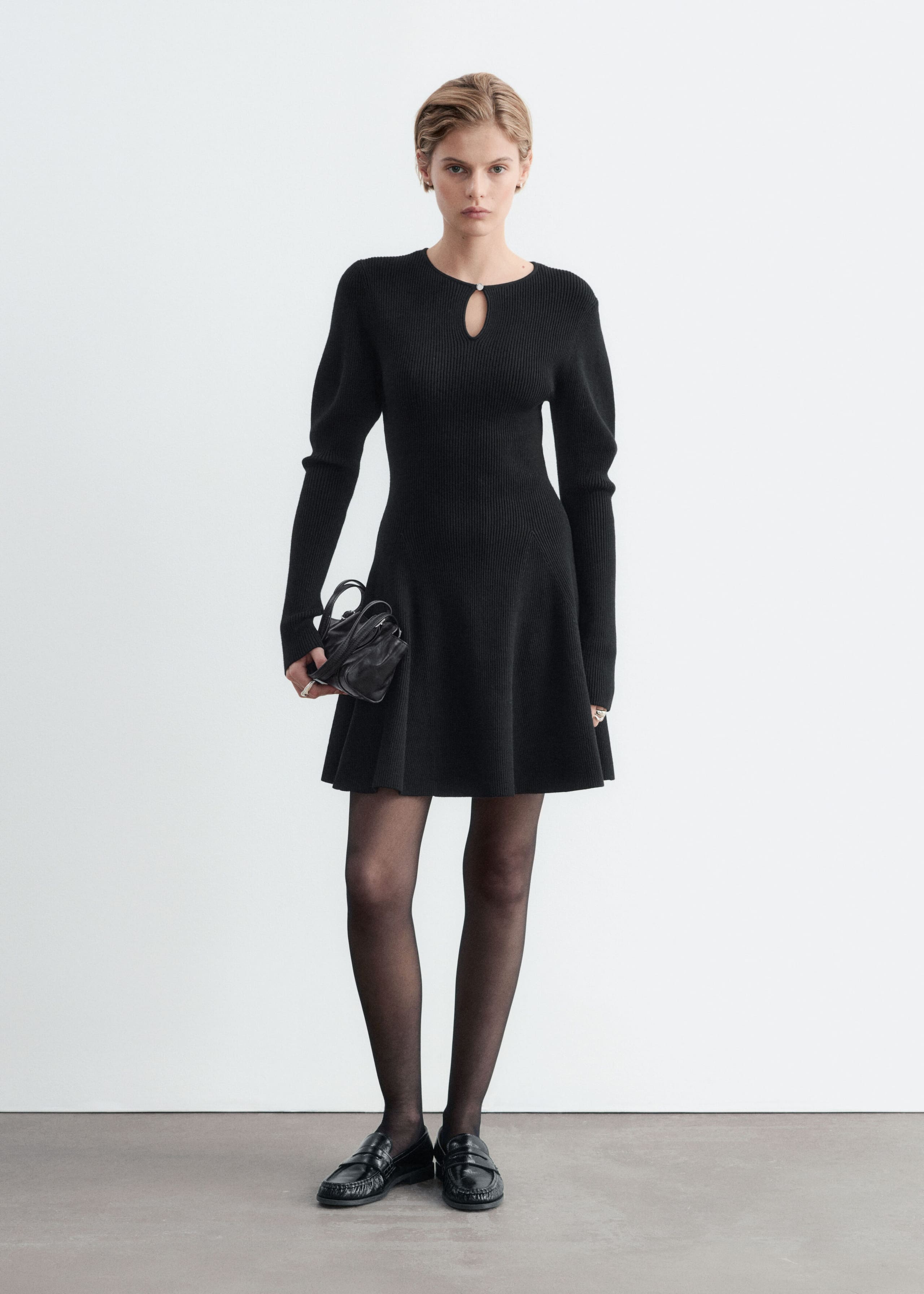 Ribbed Knit Dress - Black - Lookbook