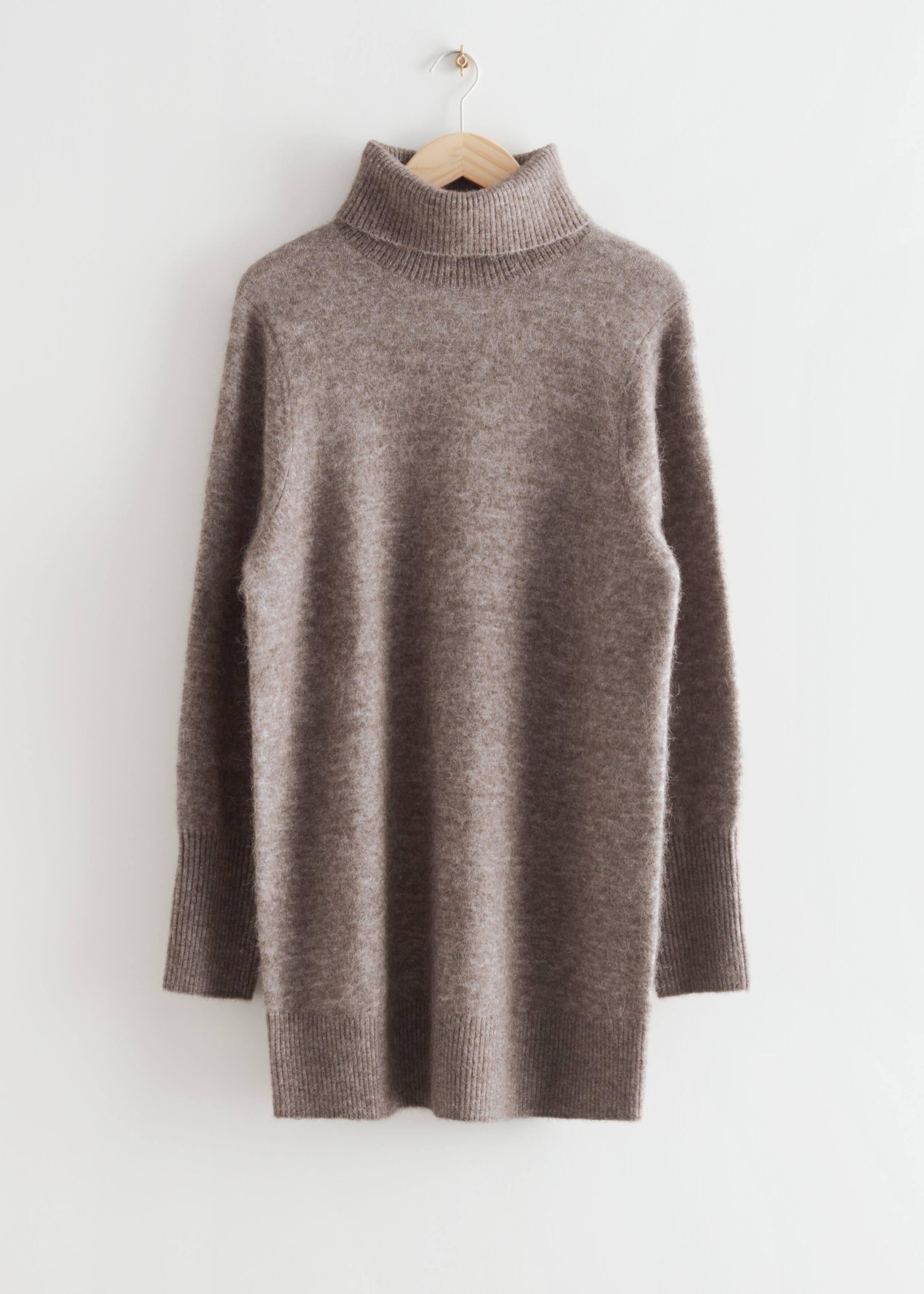 Turtleneck Mini Knit Dress - Brown - Natura morta