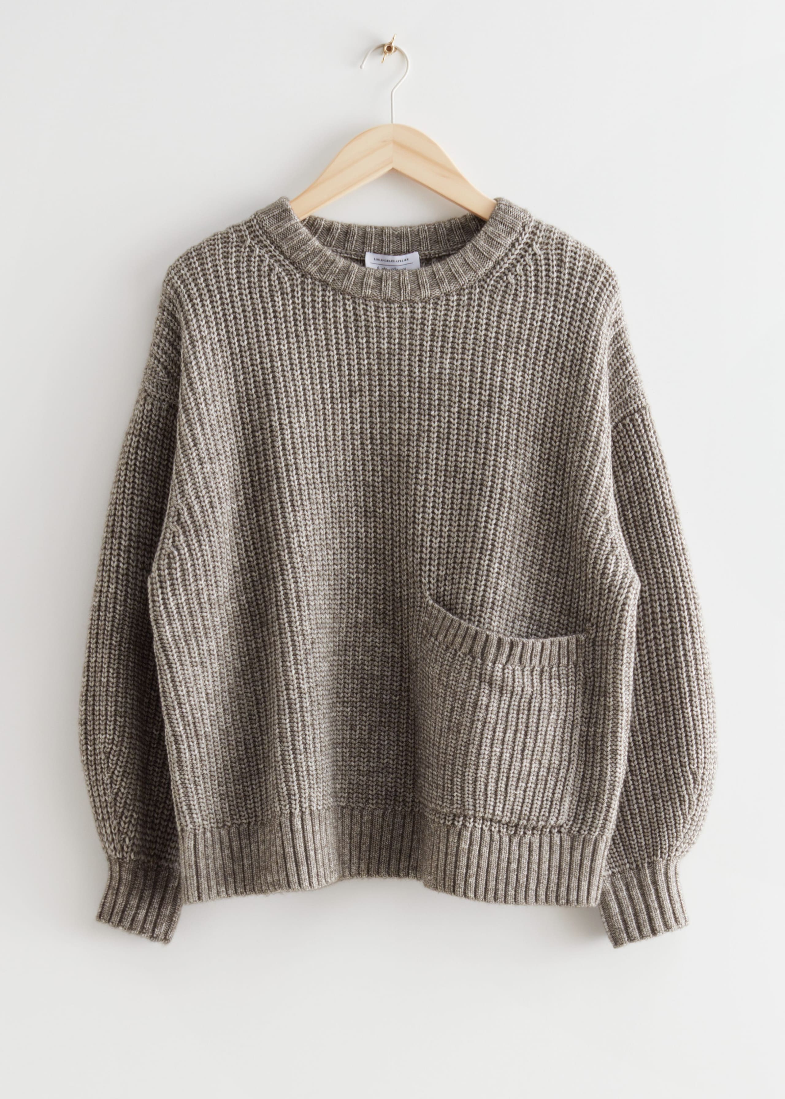 Oversized Patch Pocket Knit Jumper - Mole - Bodegón
