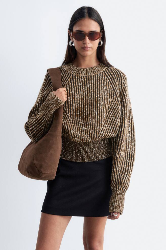 Wool-Cotton Jumper - Brown Melange/Butter Yellow - 1