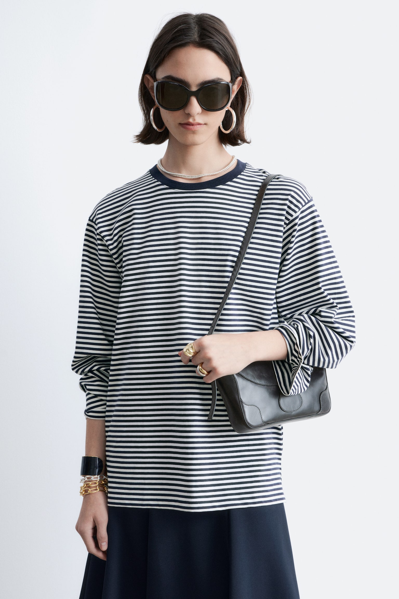 חולצת ג’רסי עם שרוולים ארוכים - פסים לבן-כחול כהה/צהוב כהה/לבן - 1