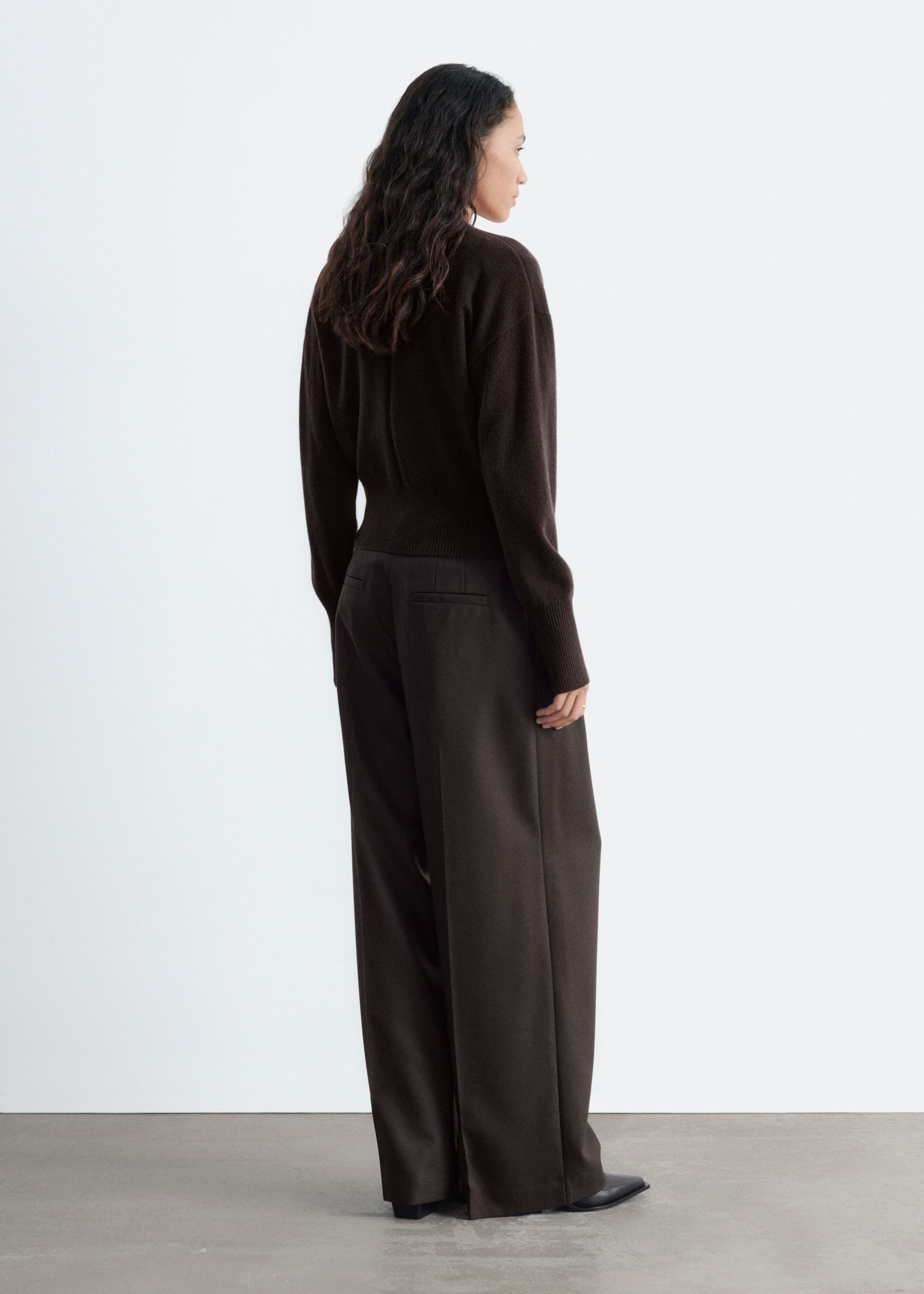 Wool Corset Rib Cardigan - Dark Brown - Lookbook
