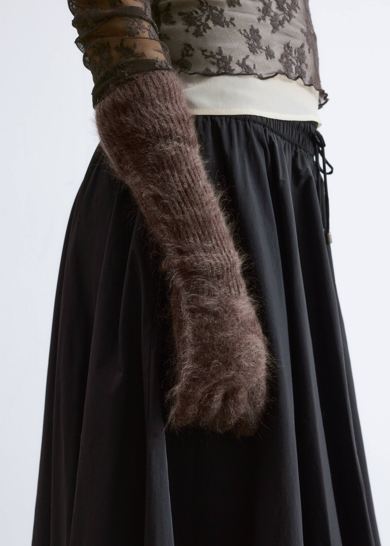 Knitted Brushed Cashmere Gloves - Dark Brown/Cream - 3